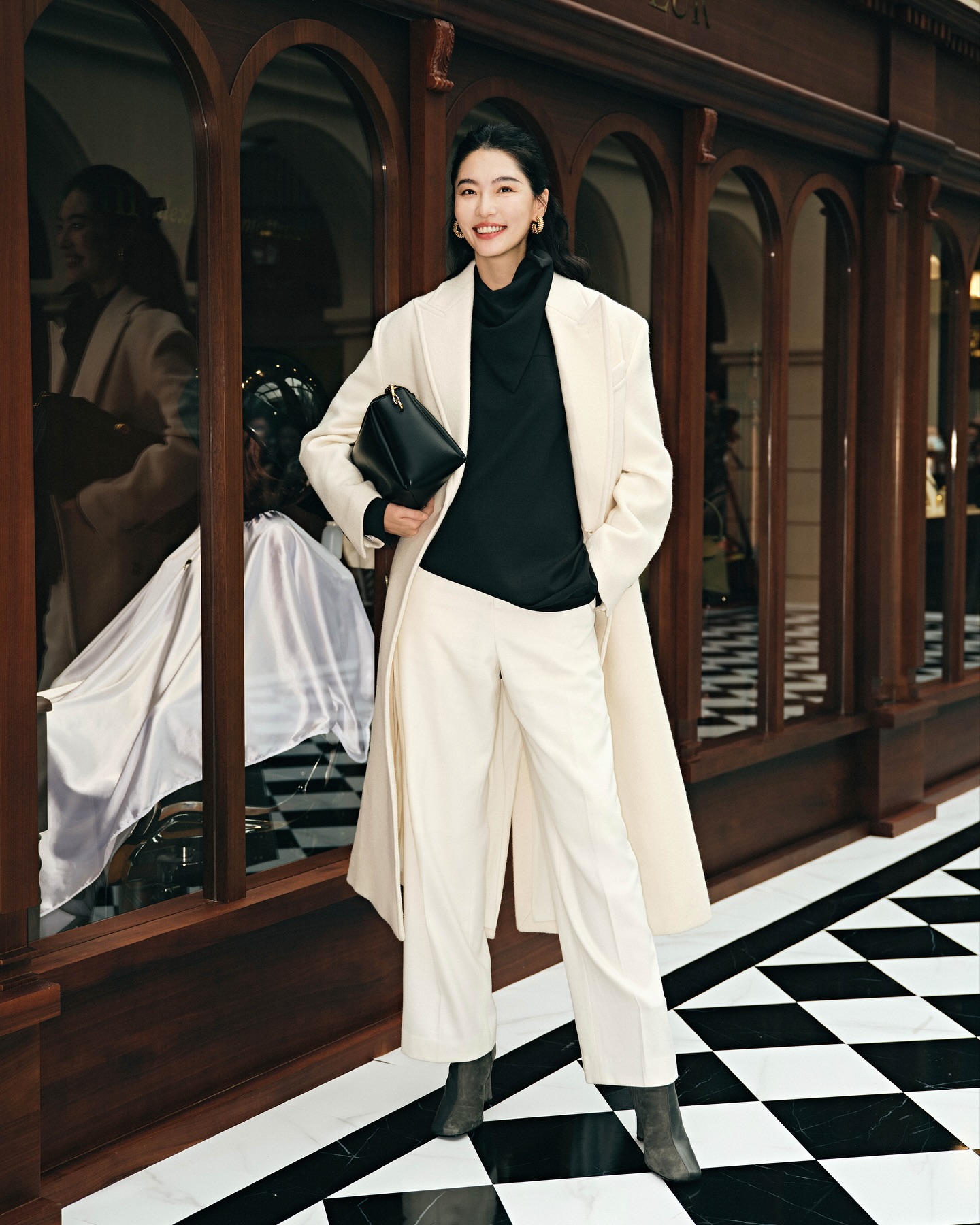 Black New Wool Low Waist Wide Trousers - 11