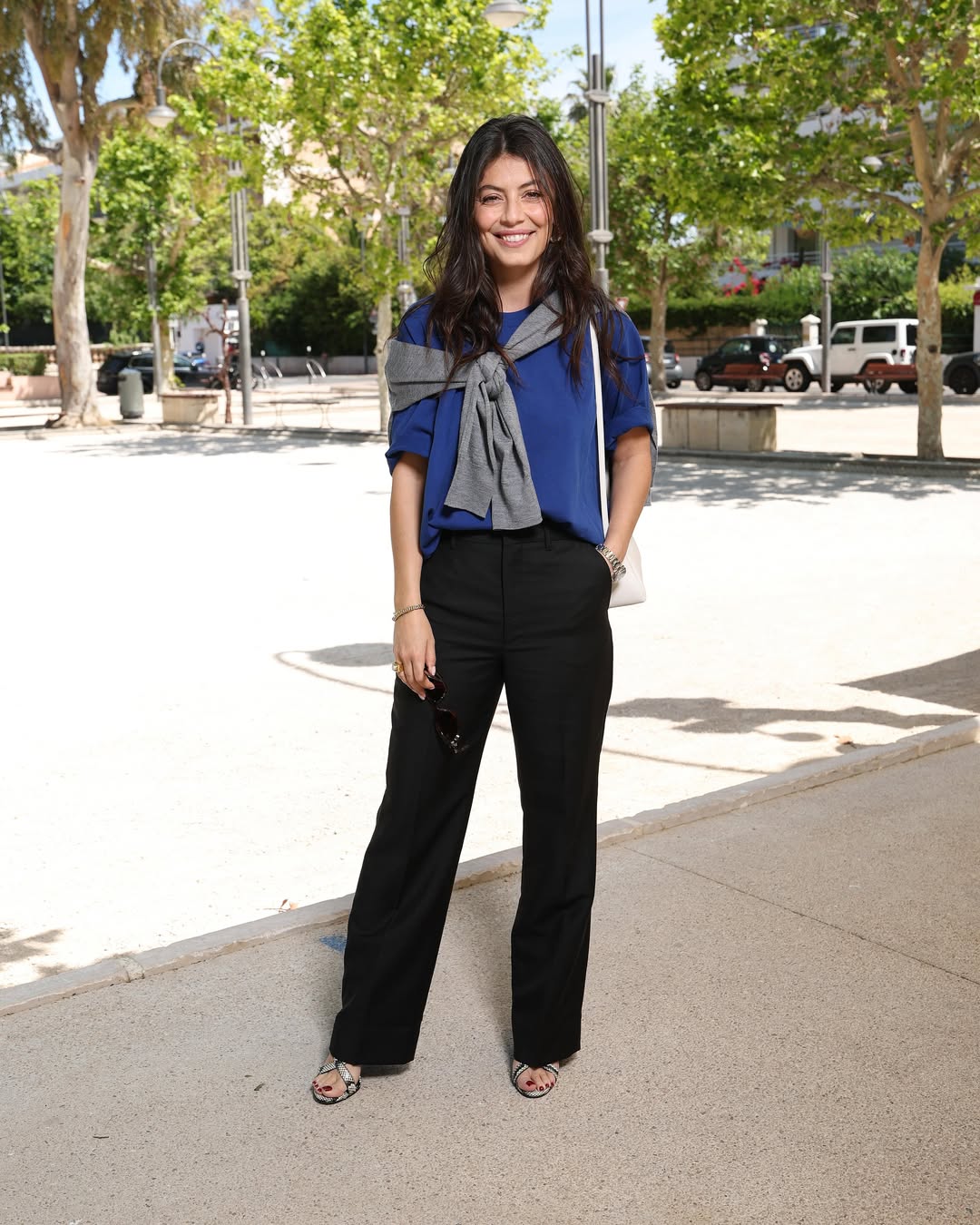 Black Wool Straight Trousers - 7