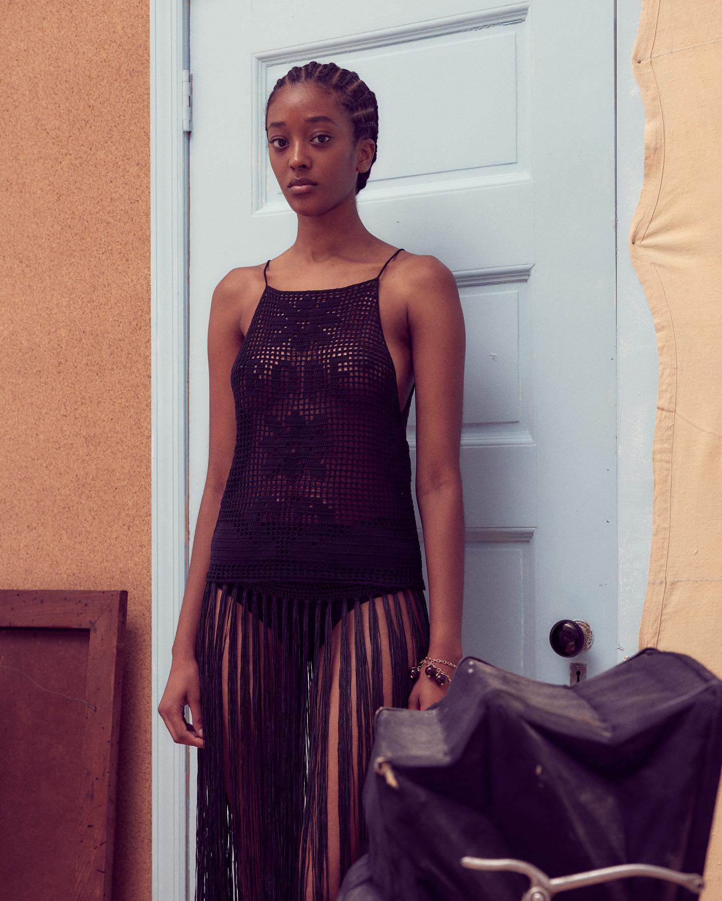 Crochet Fringe Skirt - Black - 6