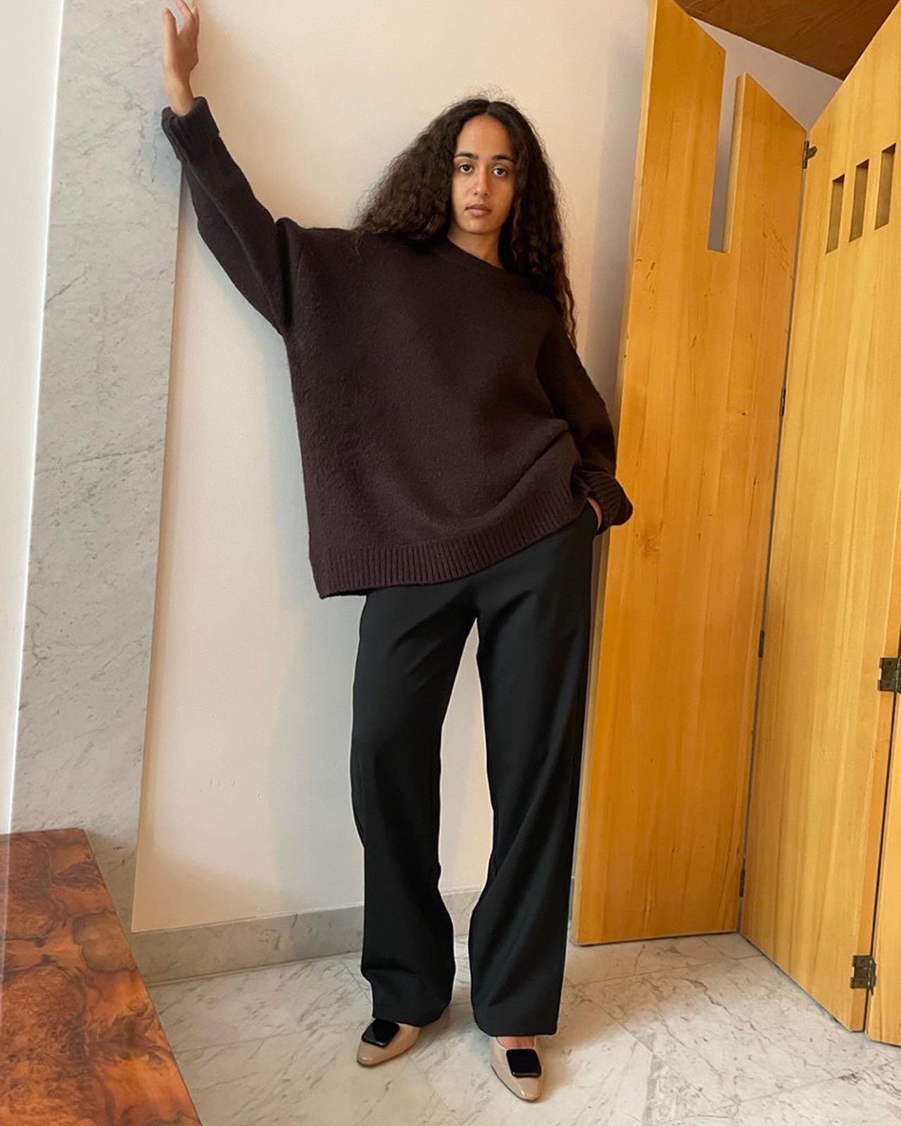 Wide Tuck Pants, Brown - 7