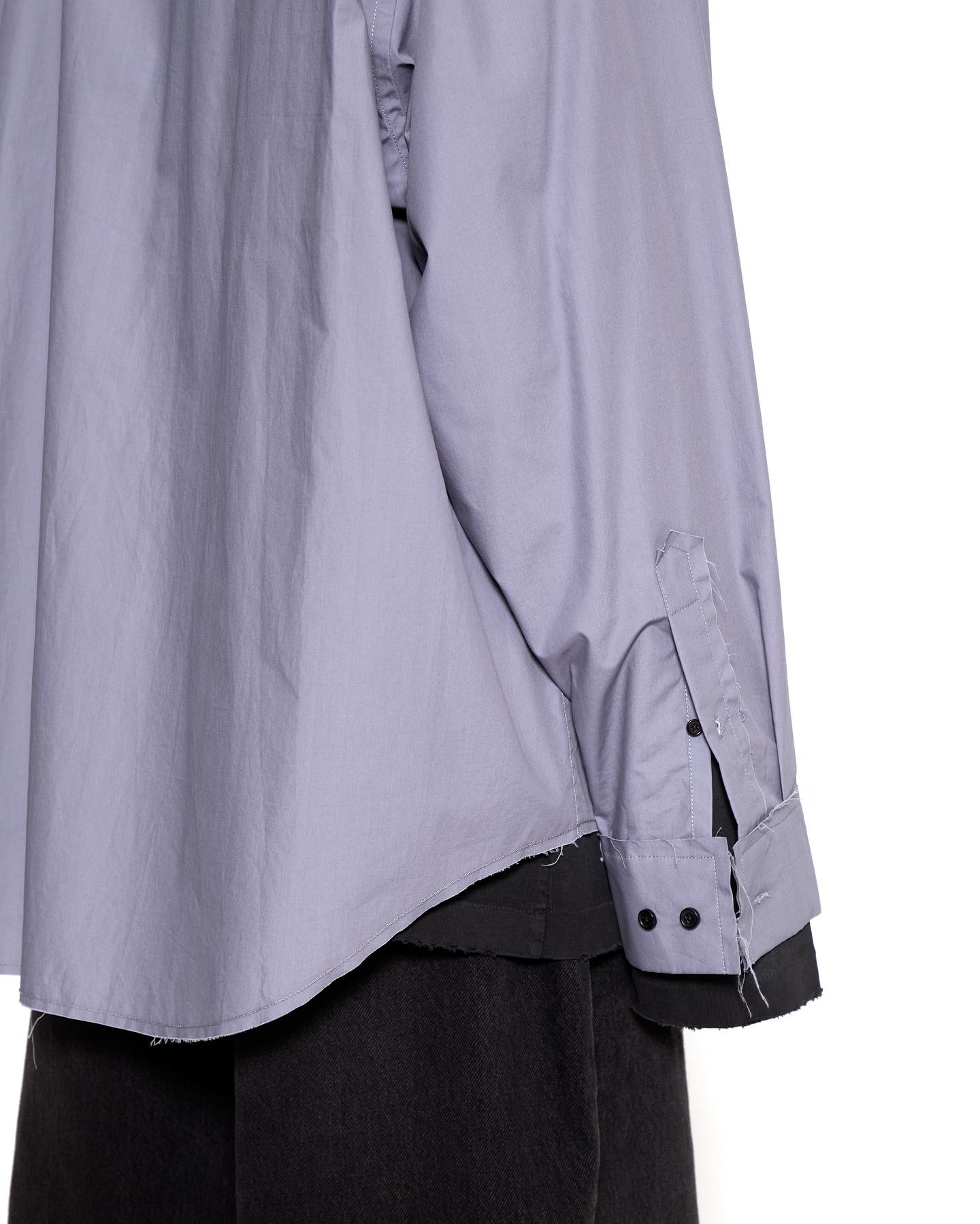 GREY WOOL POLY RAW EDGES HYBRID SHIRT - 10