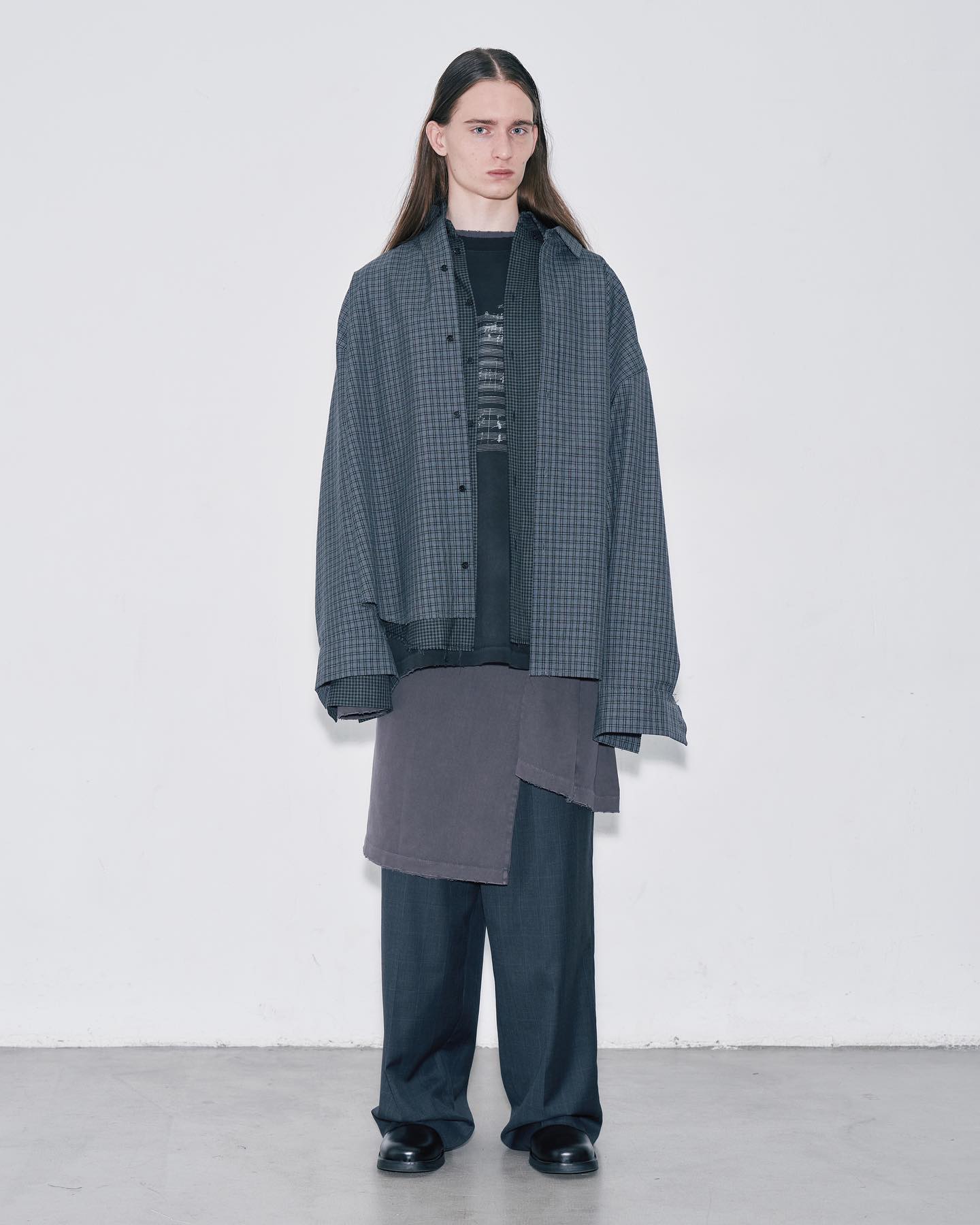 GREY WOOL POLY RAW EDGES HYBRID SHIRT - 6