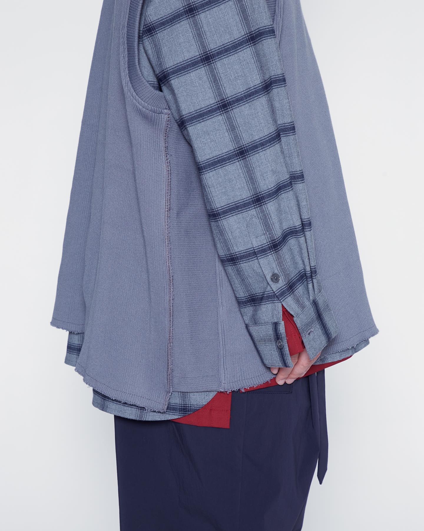 GREY WOOL POLY RAW EDGES HYBRID SHIRT - 9