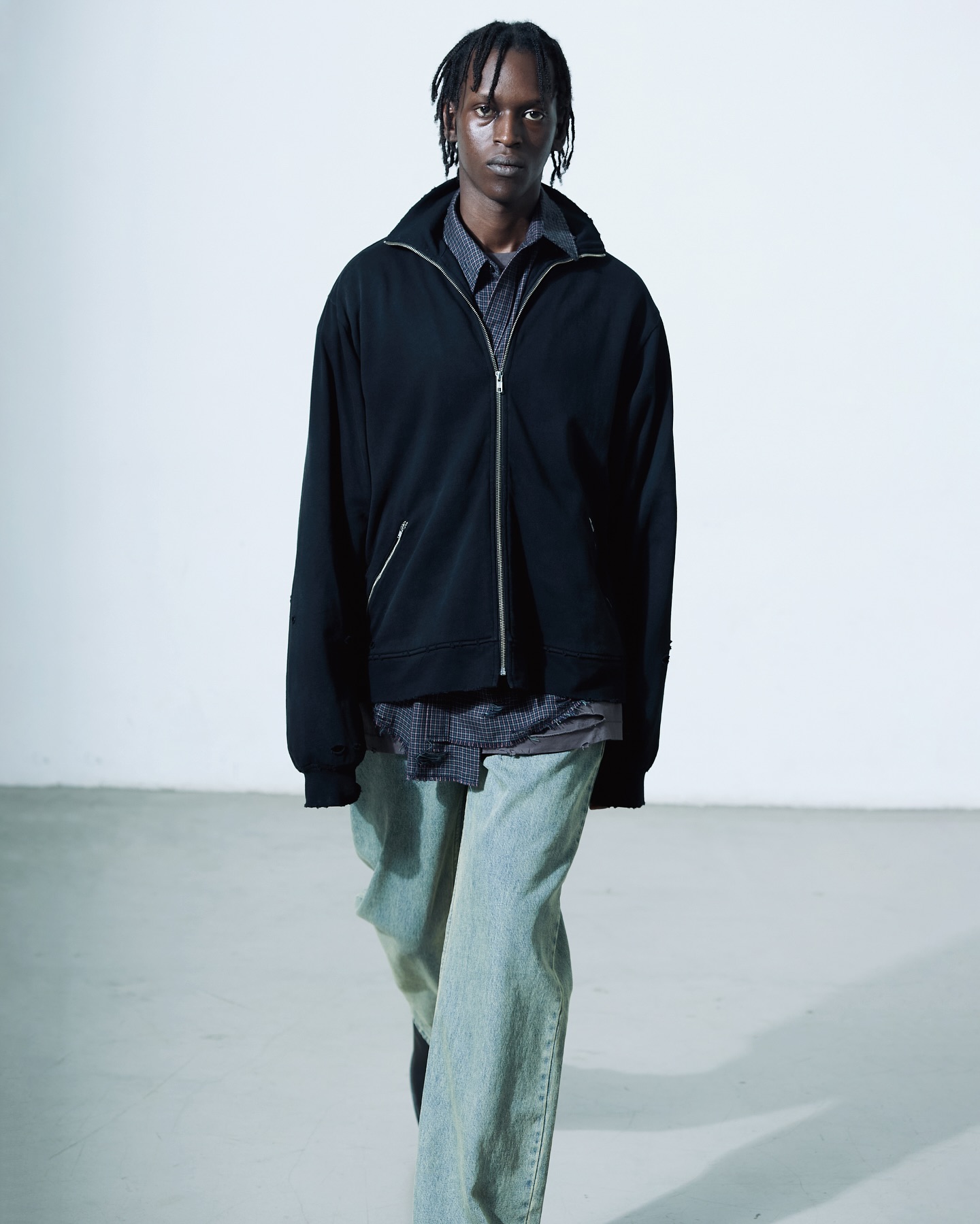 BLACK WOOL TILT ZIP JACKET - 9
