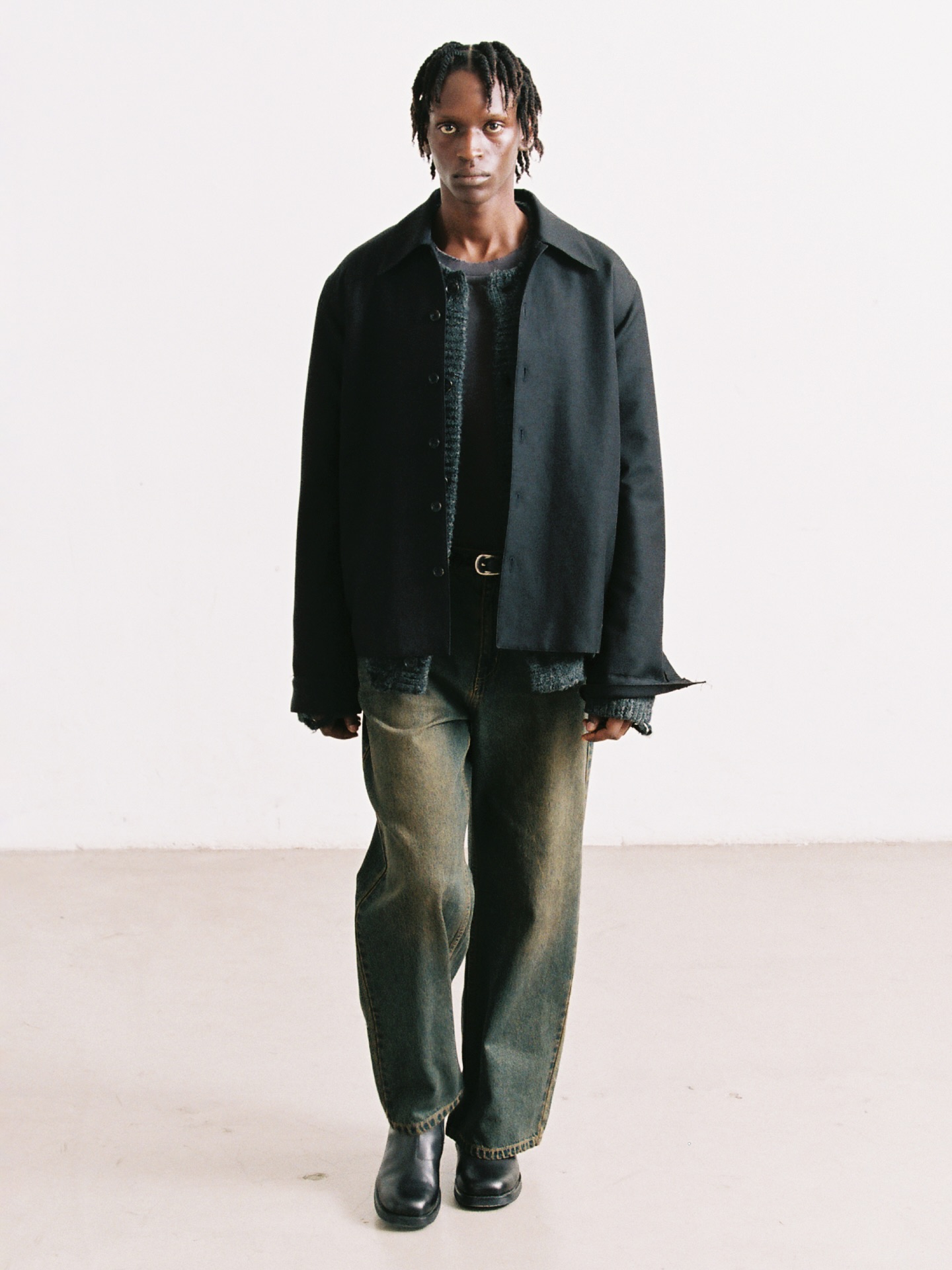 BLACK WOOL TILT ZIP JACKET - 8