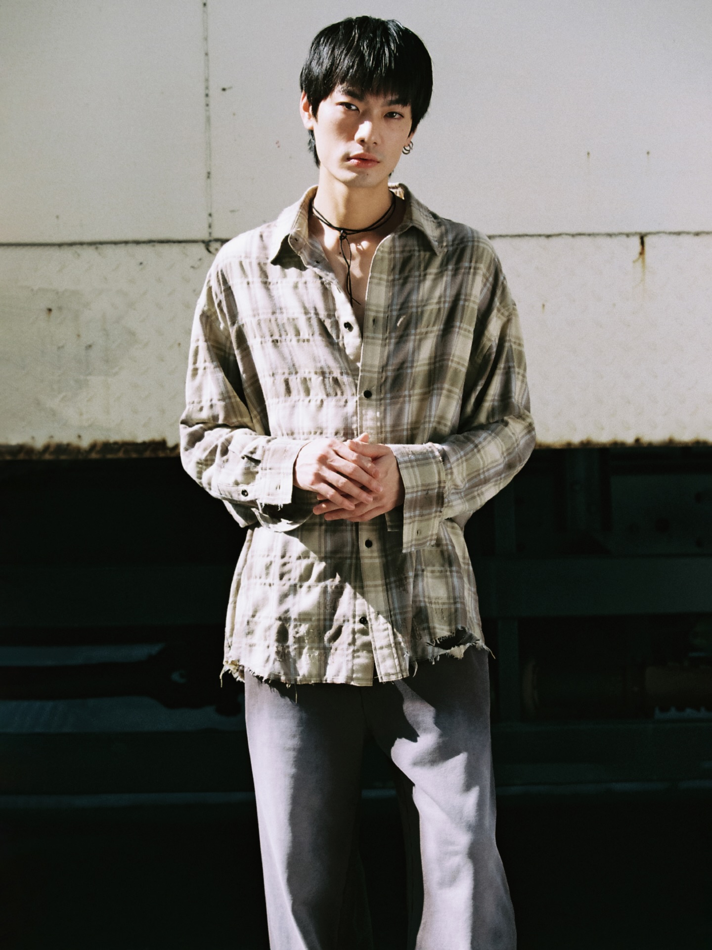 YELLOW BROWN CHECKED WASHED THRASHED STRUCTURED SHIRT - 8