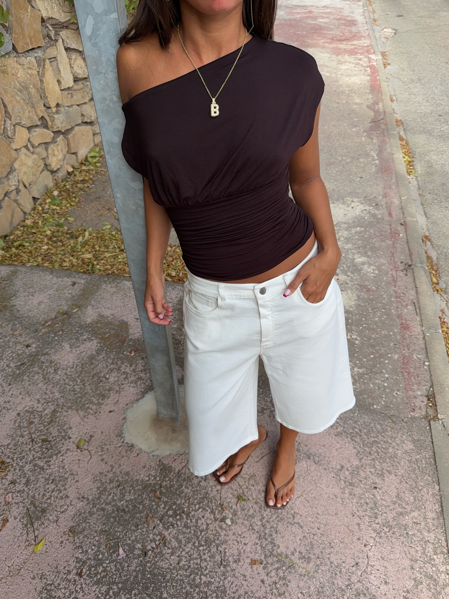 Tanua one shoulder top with smock - Black - 8