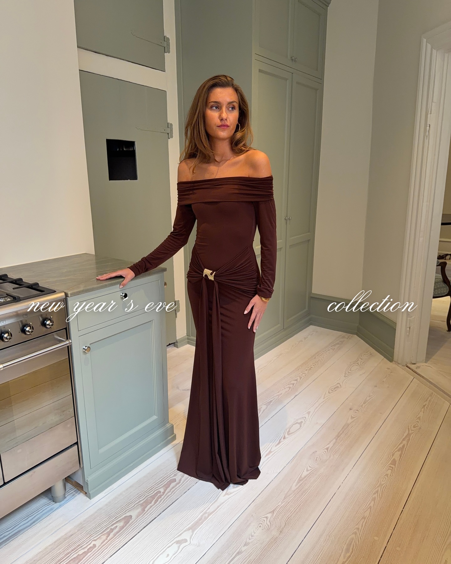 Nitta off shoulder maxi dress - Brown - 7