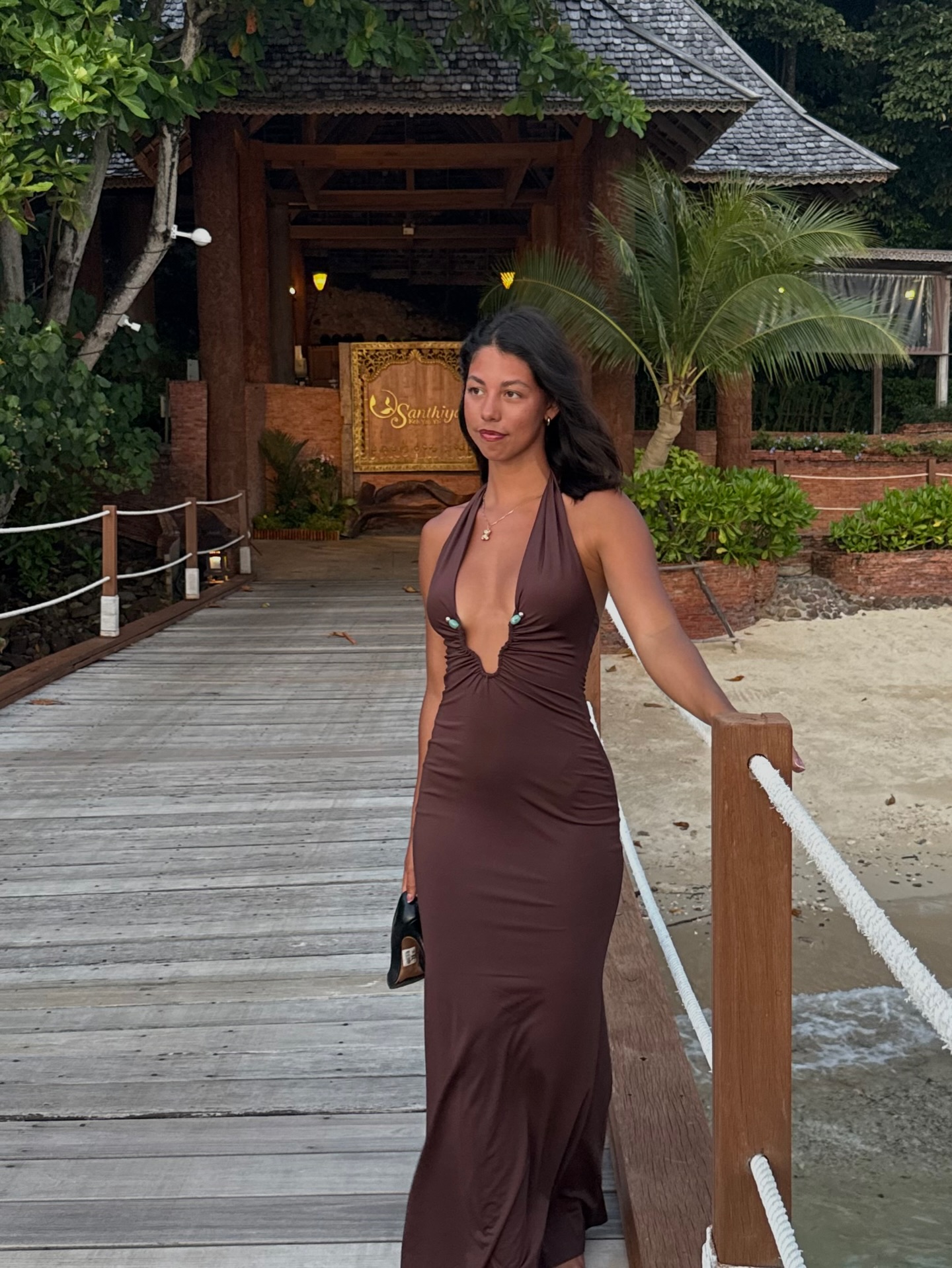 Laila maxi satin dress - Brown - 9