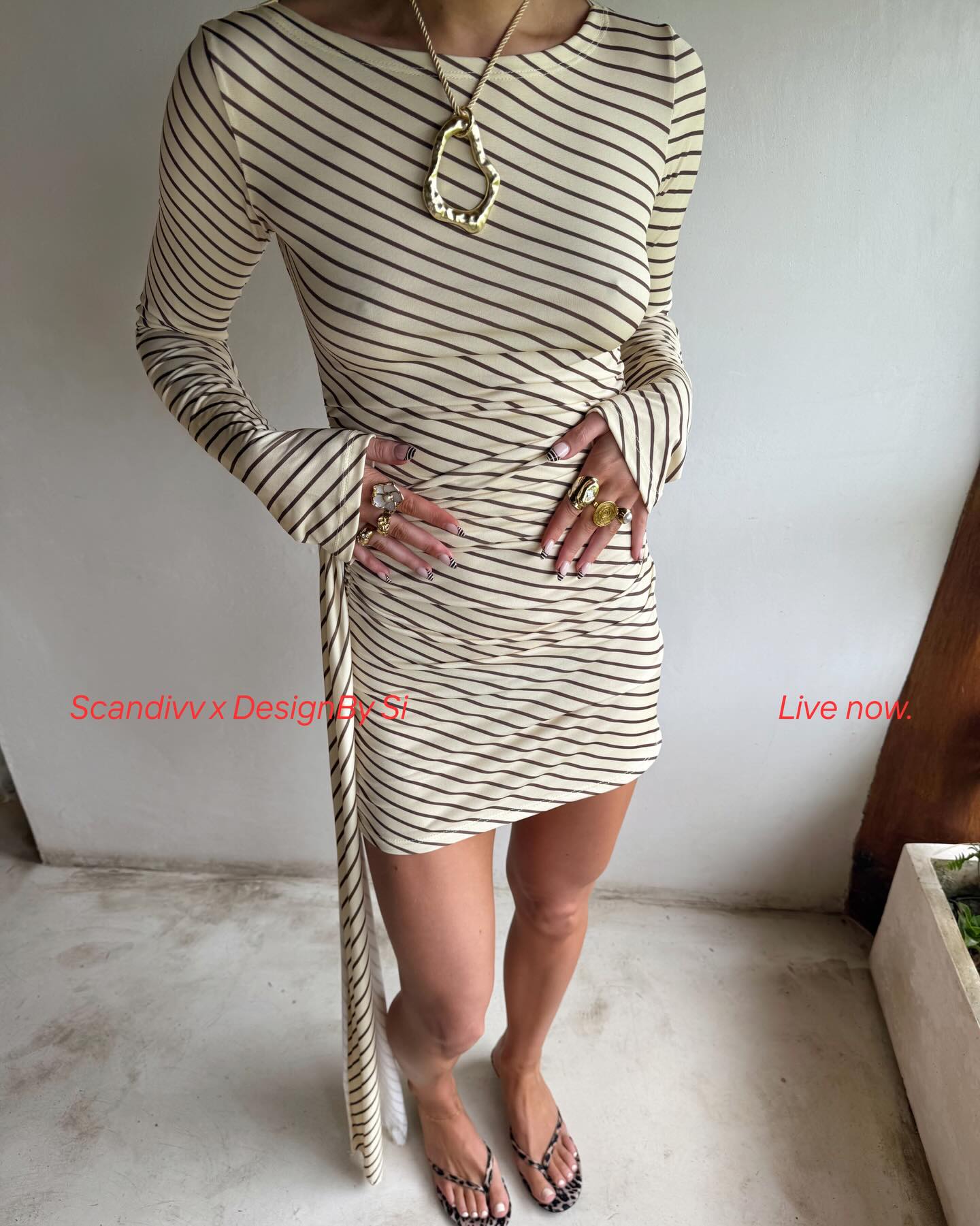 Scandivv dress with stripes – Yellow/brown - 8