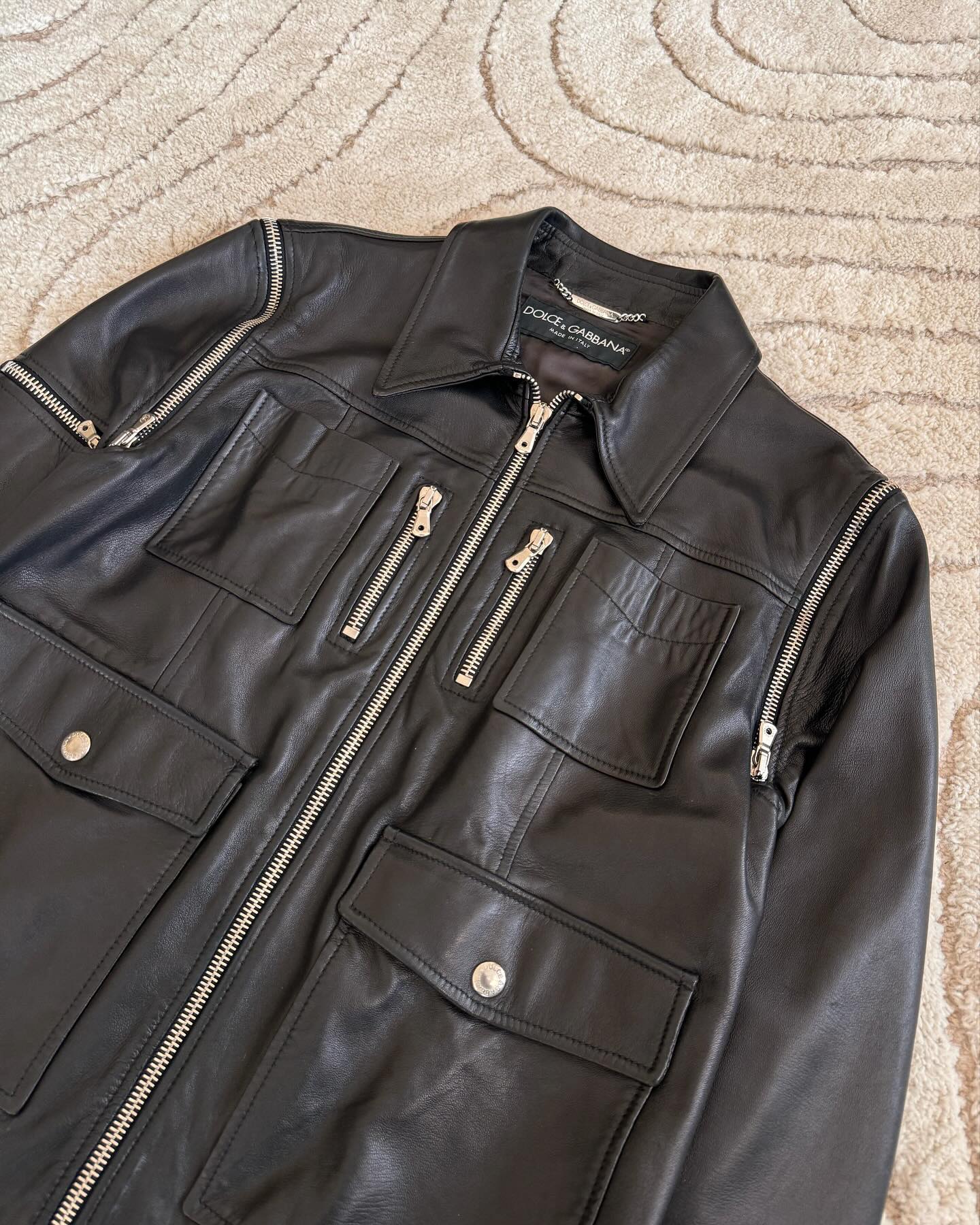 2000s Moschino Multi Zips Circle Black Leather Jacket - 8