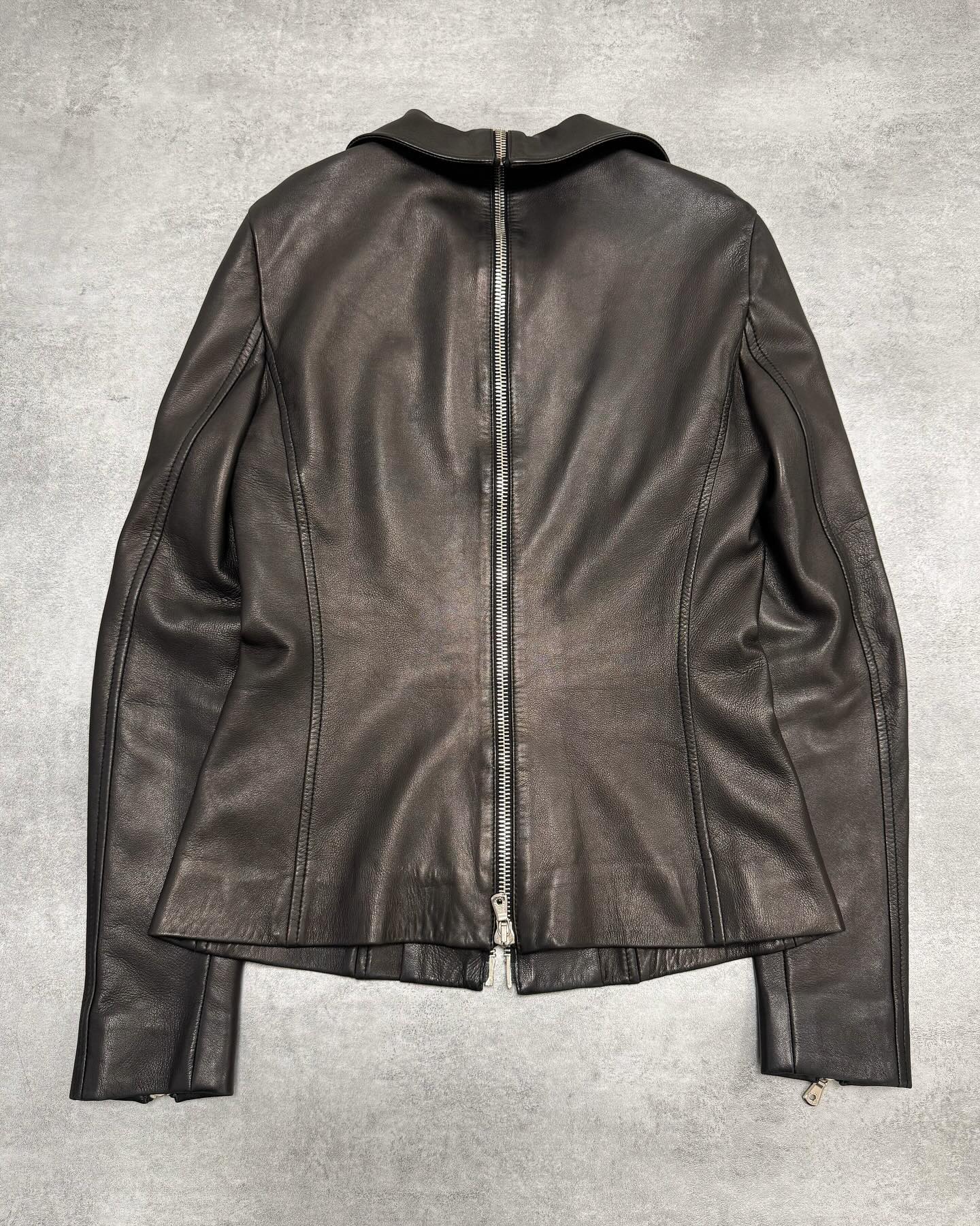SS2005 Maison Martin Margiela Black 5 Zip Biker Leather Jacket - 10