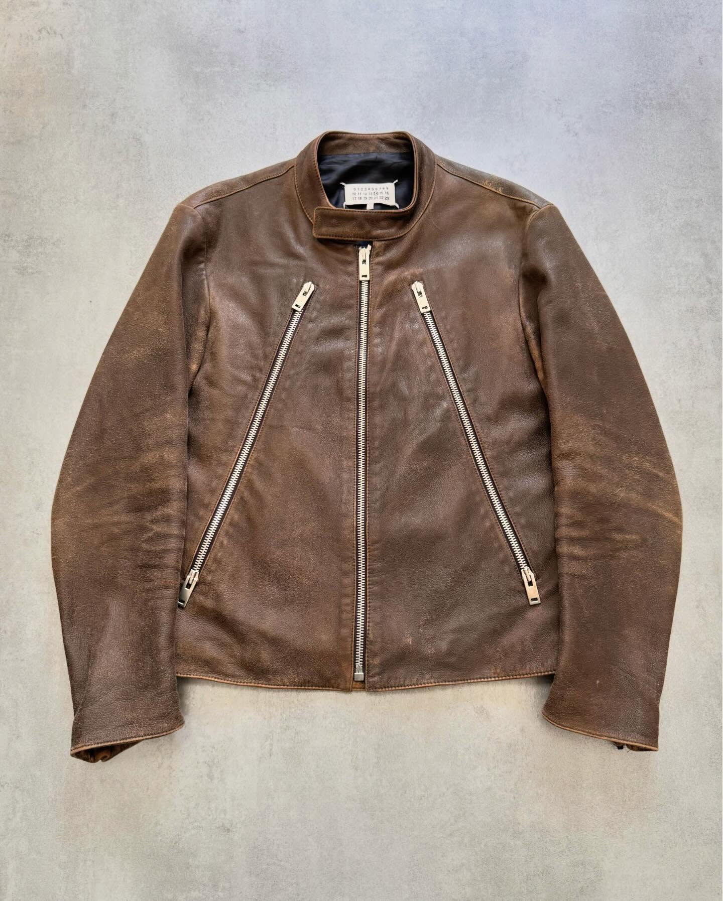 2000s Daniele Alessandrini Biker Brown Leather Jacket - 8