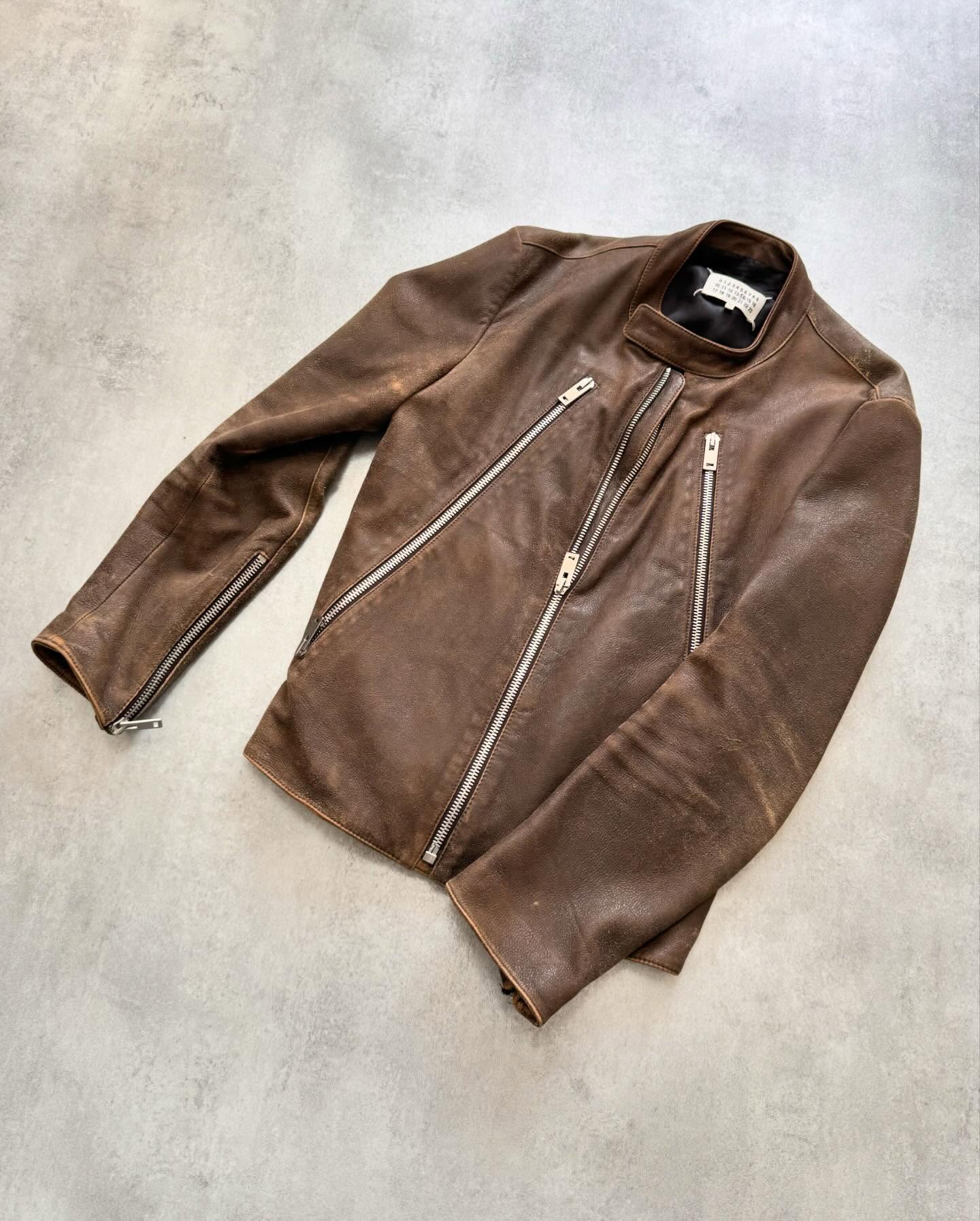 2000s Daniele Alessandrini Biker Brown Leather Jacket - 7