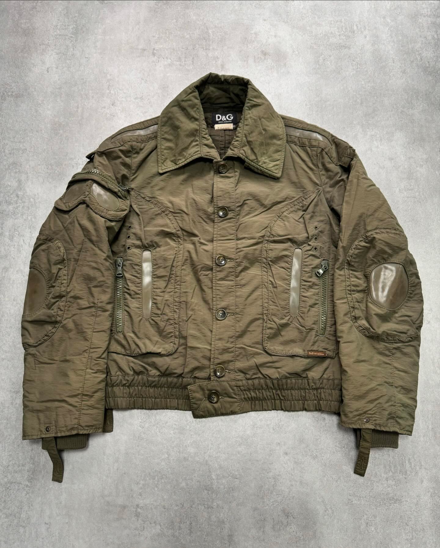 2000s Moschino Khaki Bomber Jacket Nylon Cargo Pocket - 6