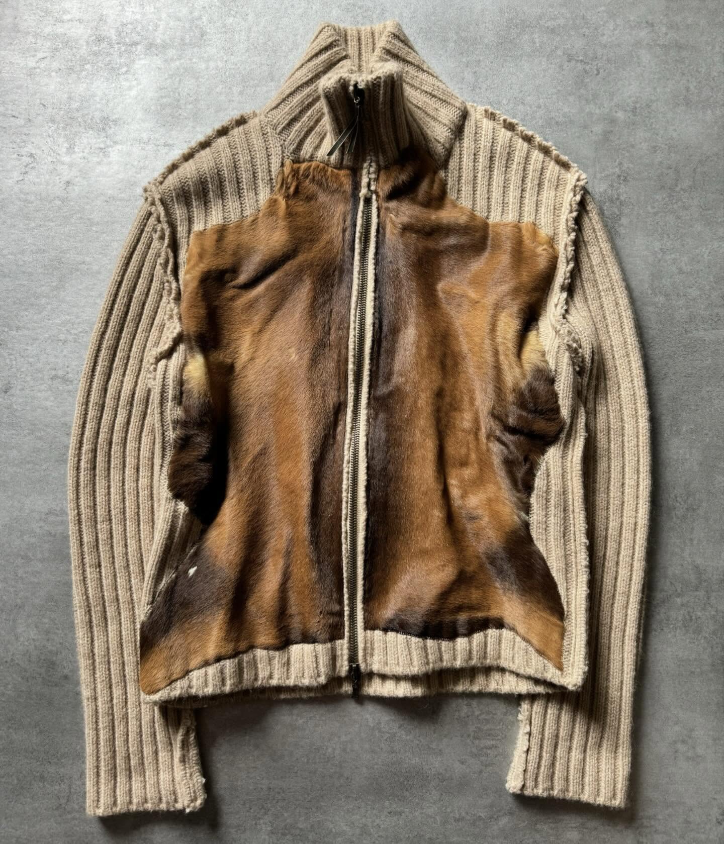 AW2002 Dolce & Gabbana Multi Zips Hybrid Leather & Wool Camel Jacket - 7