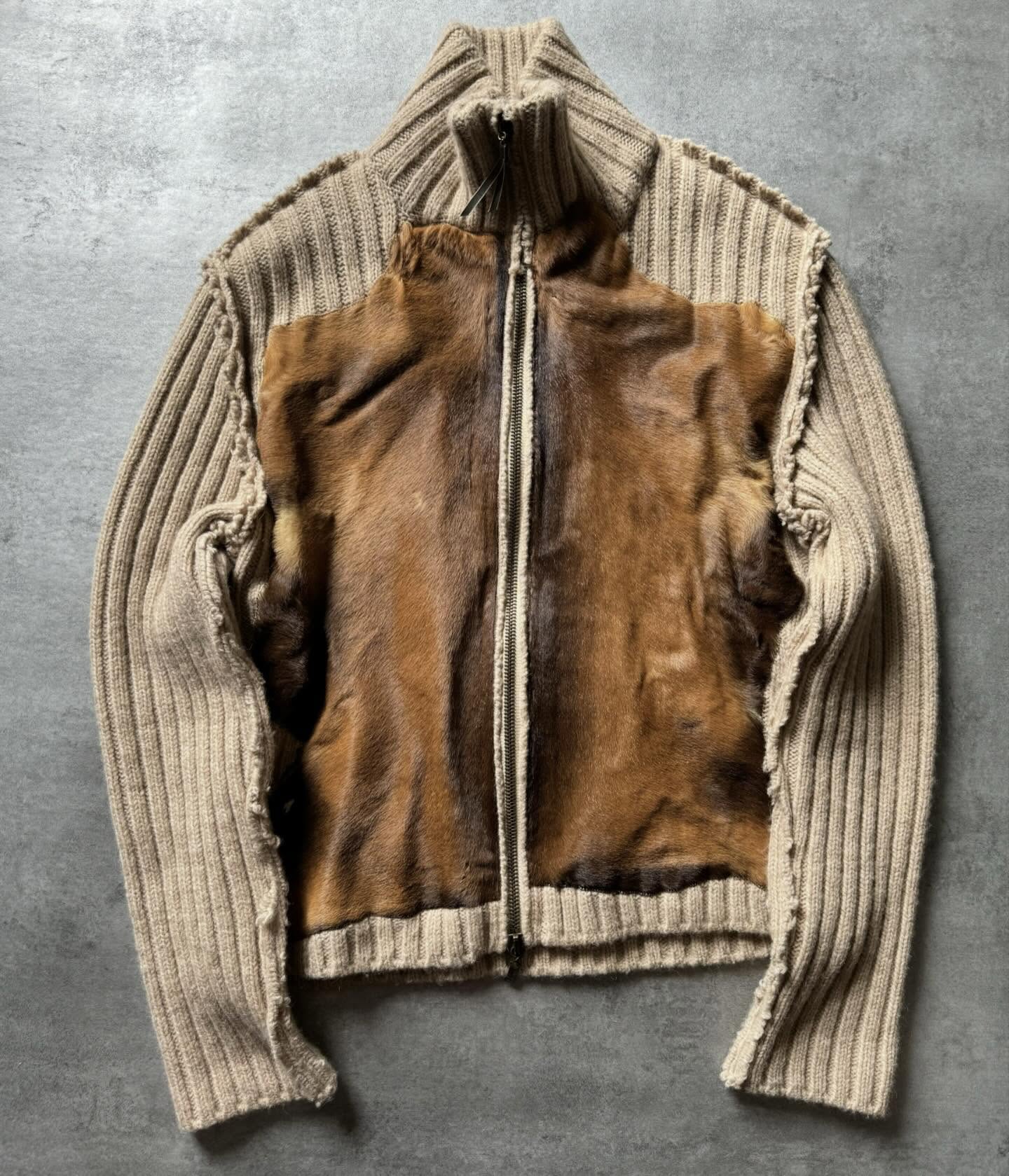 AW2002 Dolce & Gabbana Multi Zips Hybrid Leather & Wool Camel Jacket - 6