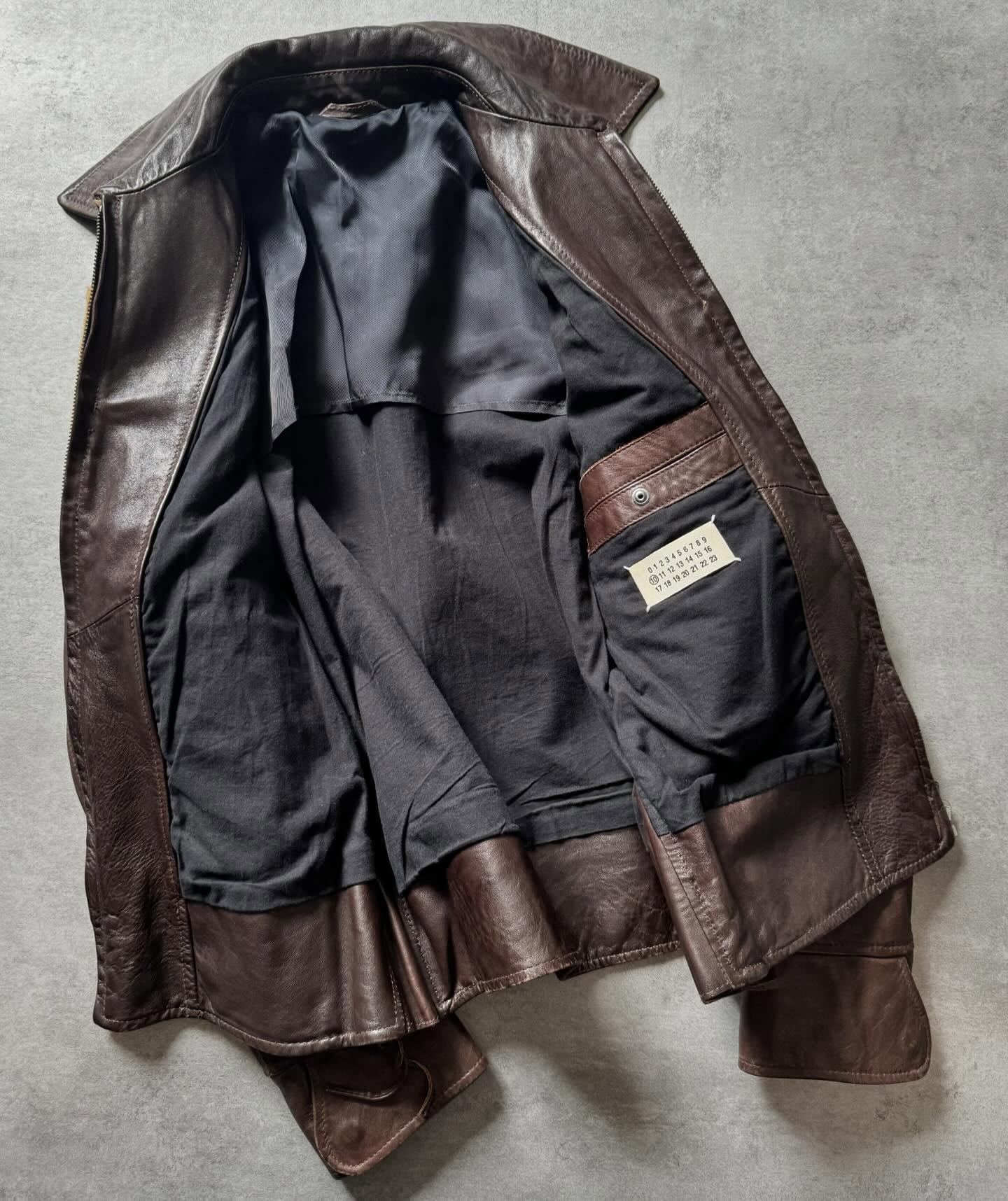 1990s Emporio Armani Asymmetrical Avant Garde Brown Leather Jacket - 10