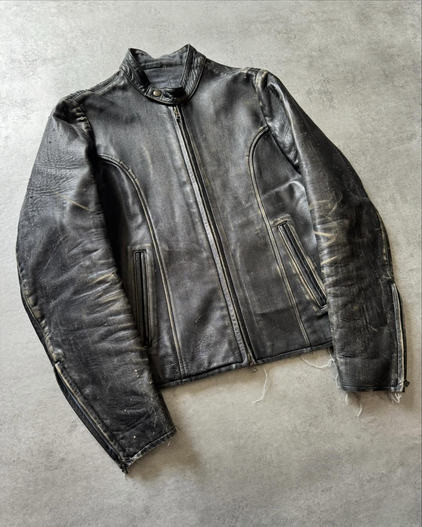 AW2005 Emporio Armani Biker Black Lines Leather Jacket - 8