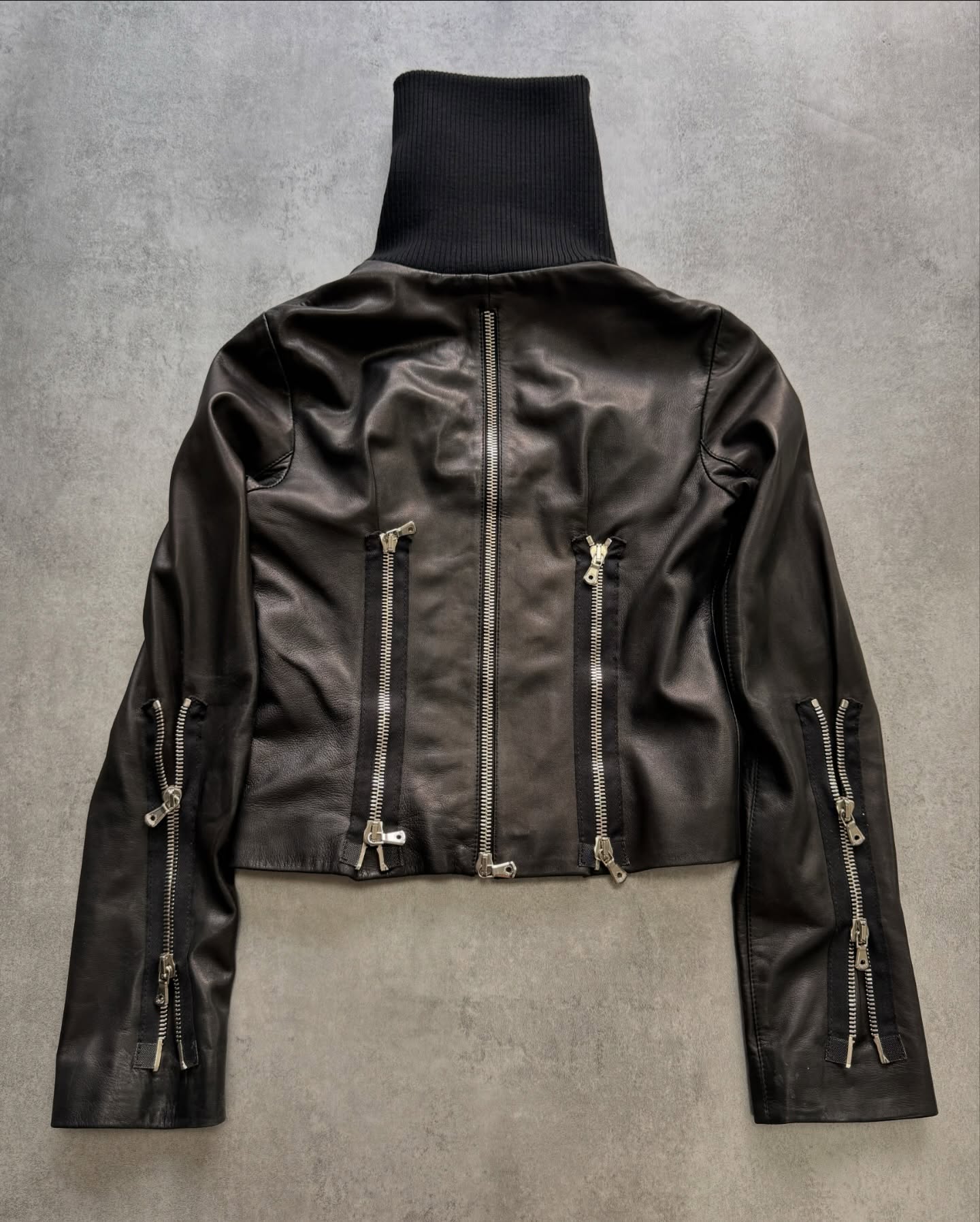 SS2005 Maison Martin Margiela Black 5 Zip Biker Leather Jacket - 7
