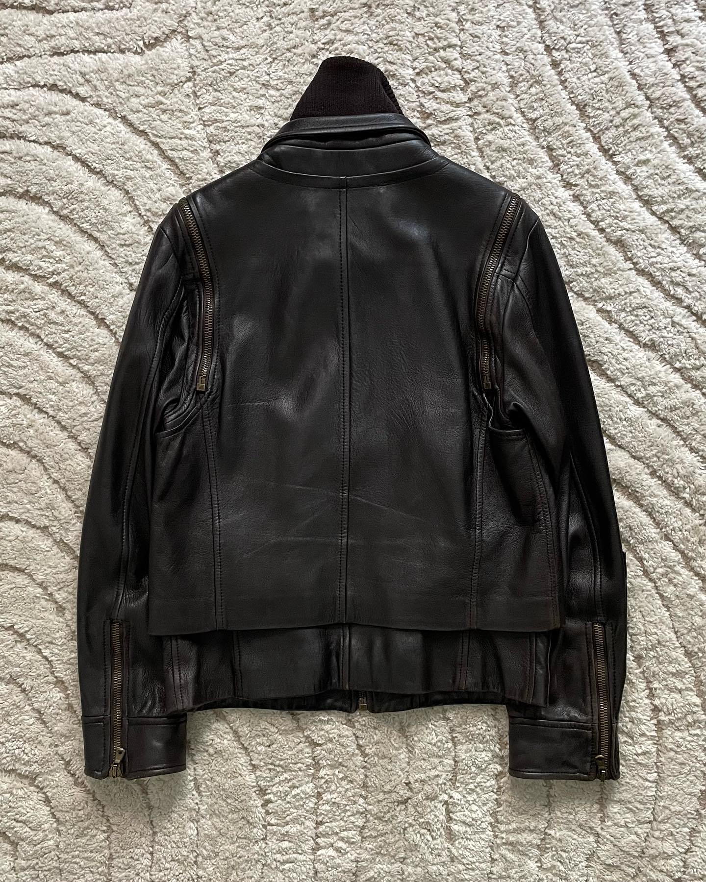 AW2005 Emporio Armani Biker Black Lines Leather Jacket - 6
