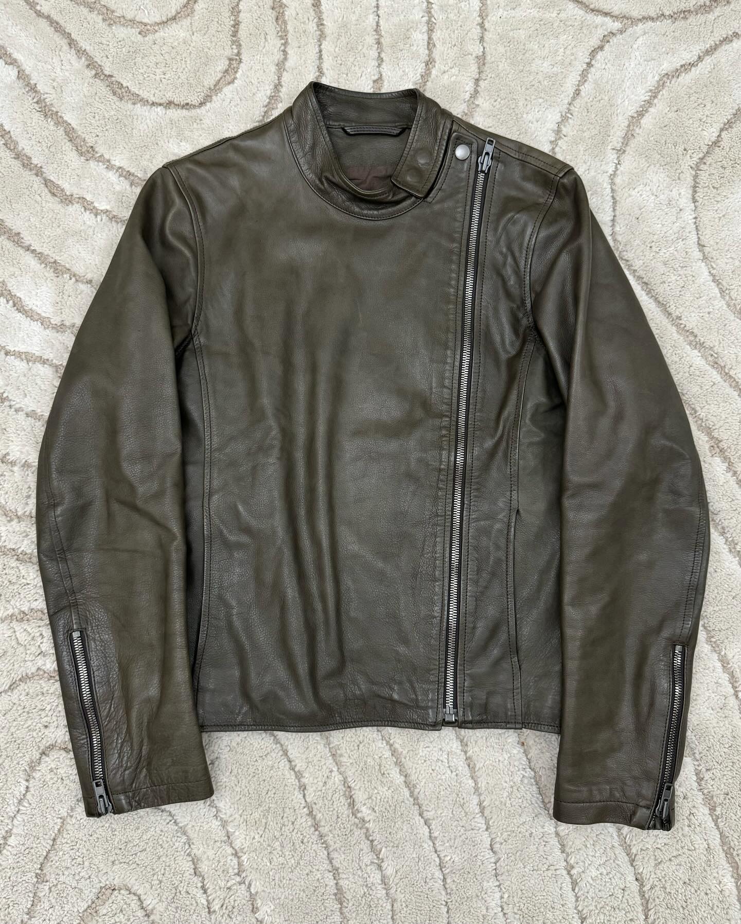 AW2005 Emporio Armani Biker Black Lines Leather Jacket - 7