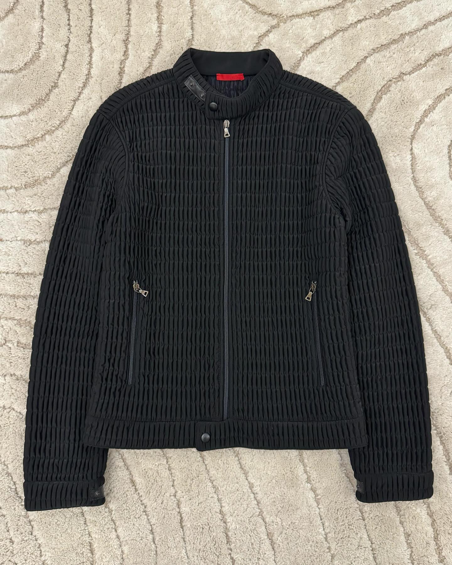 AW2011 Prada Black Pleated Texture Zip-up Jacket - 11