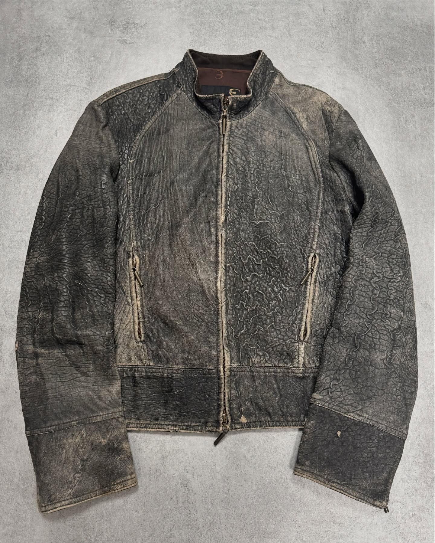 AW2005 Emporio Armani Biker Black Lines Leather Jacket - 11