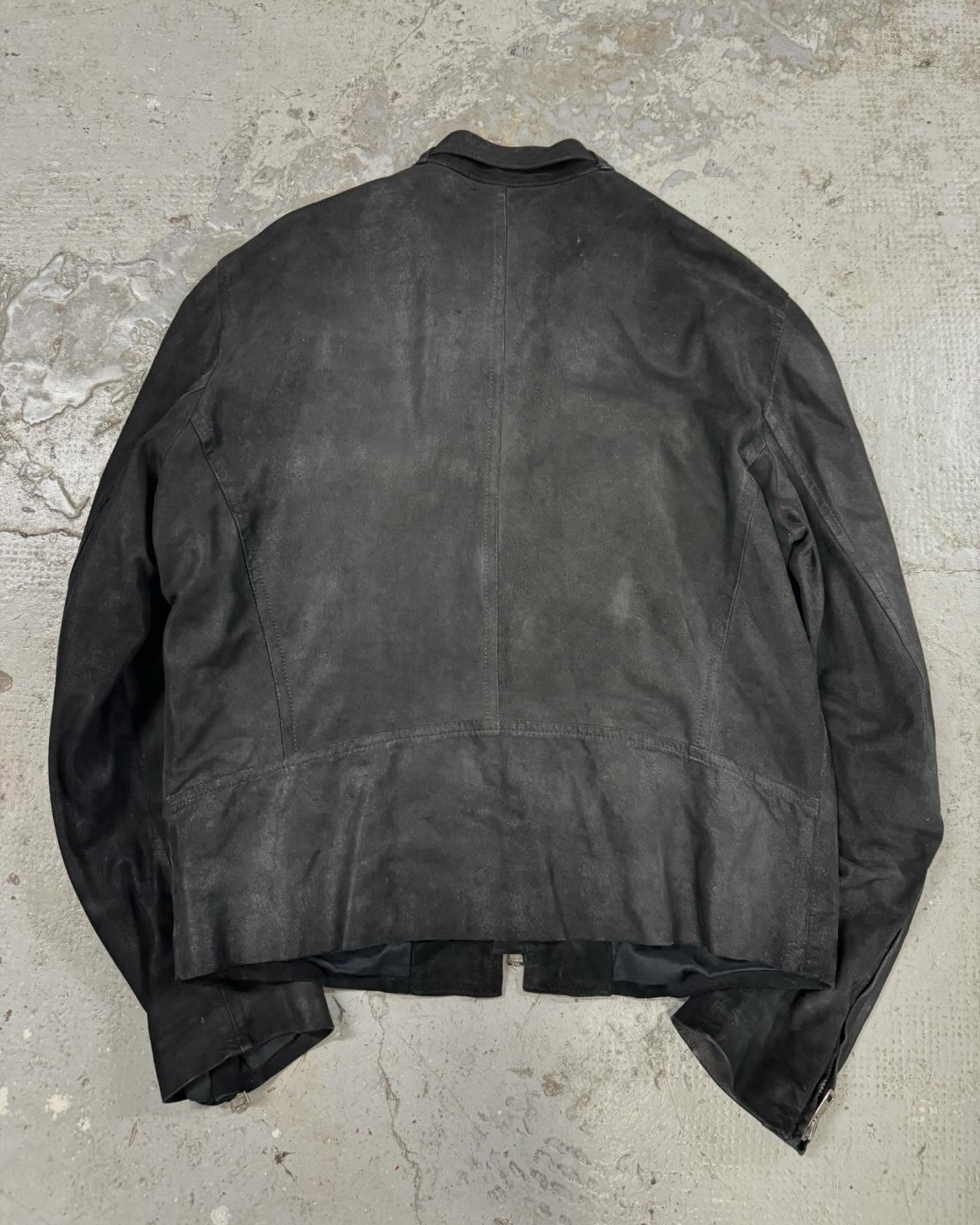 AW2005 Emporio Armani Biker Black Lines Leather Jacket - 9