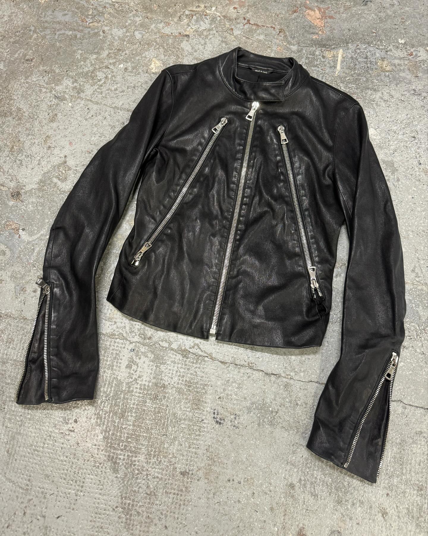 SS2005 Maison Martin Margiela Black 5 Zip Biker Leather Jacket - 11