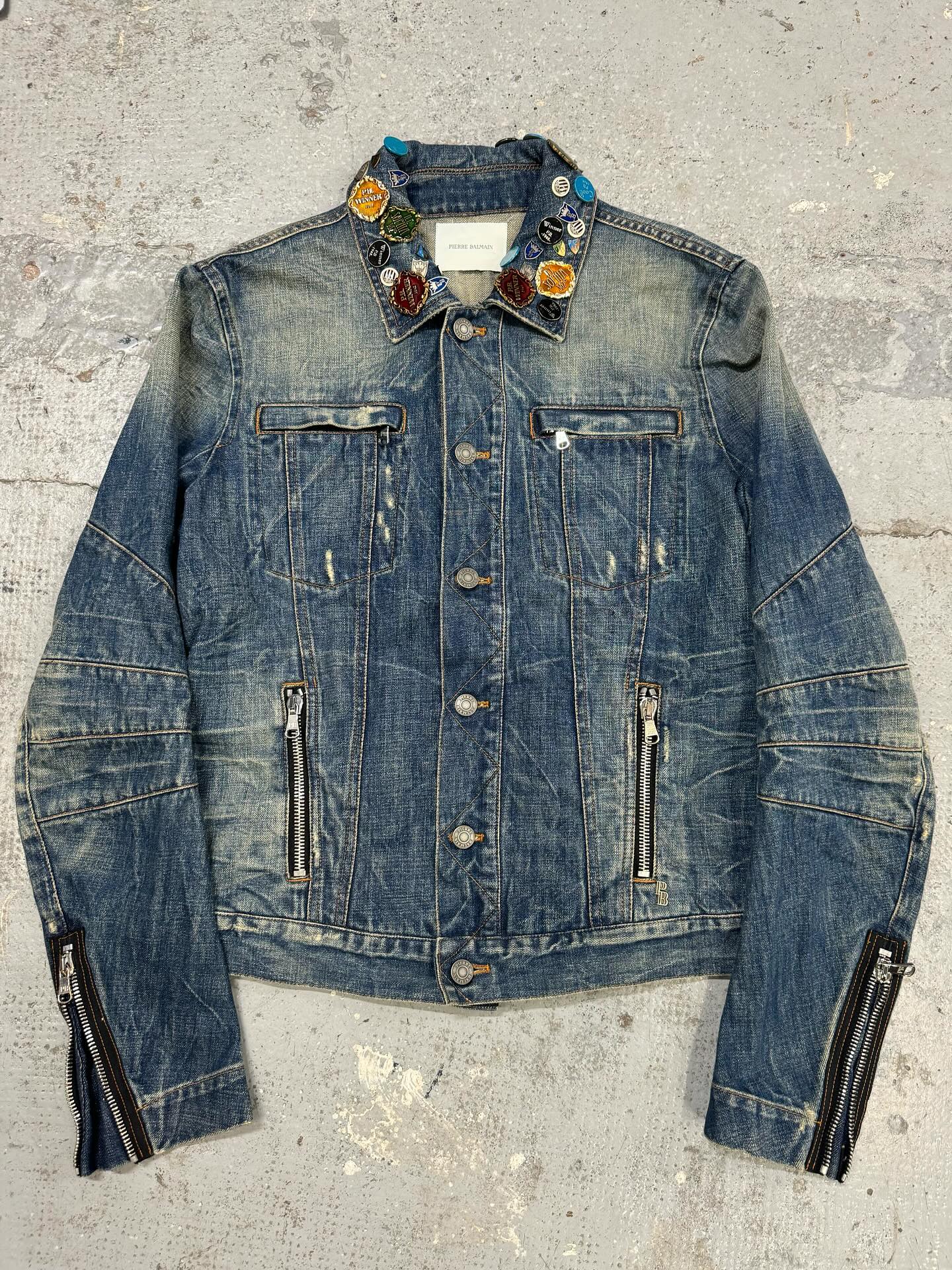 SS2012 Pierre Balmain Winner Pins Faded Denim Jacket - 9
