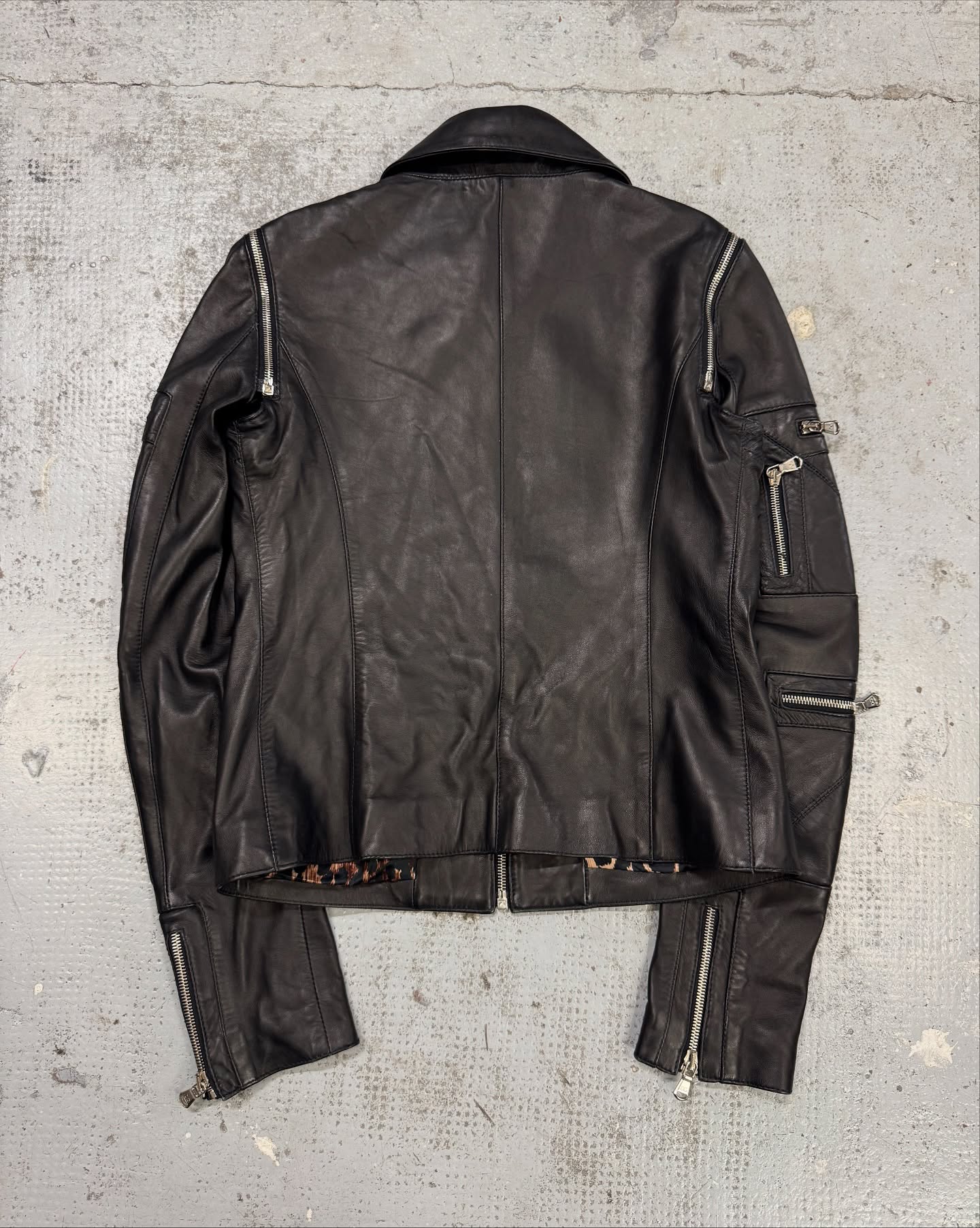 2000s Moschino Multi Zips Circle Black Leather Jacket - 10
