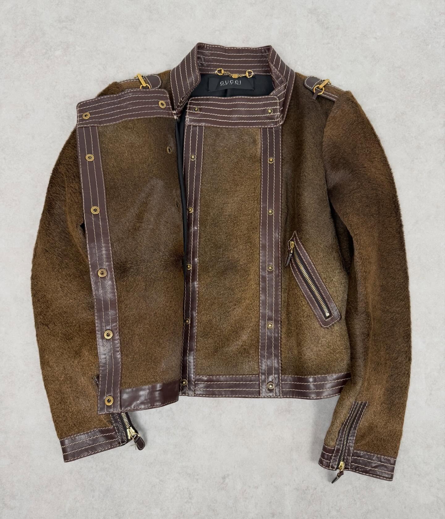 AW2003 Gucci Camel Biker Suede Leather Jacket by Tom Ford - 7