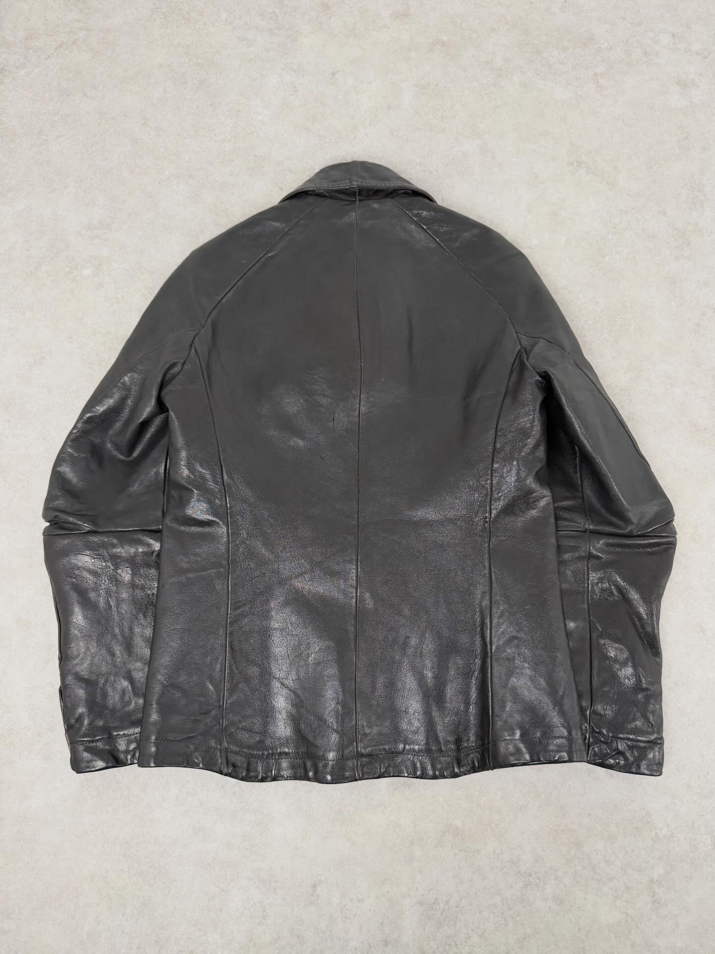 2000s Prada Black Minimalist Leather Blazer Jacket - 8