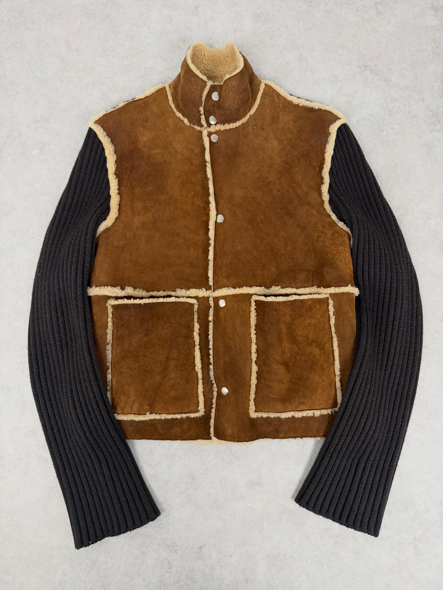 AW2002 Dolce & Gabbana Multi Zips Hybrid Leather & Wool Camel Jacket - 8