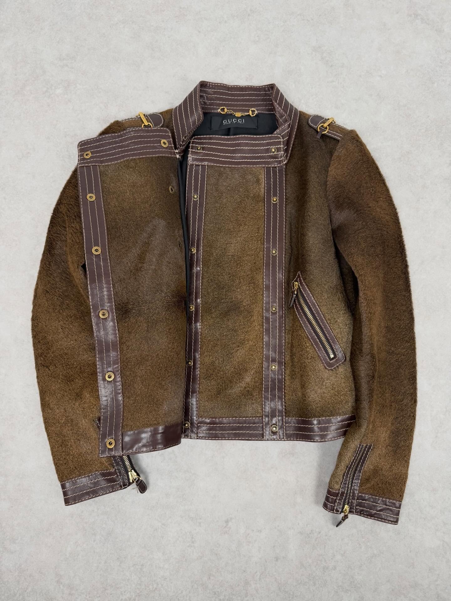 AW2003 Gucci Camel Biker Suede Leather Jacket by Tom Ford - 9