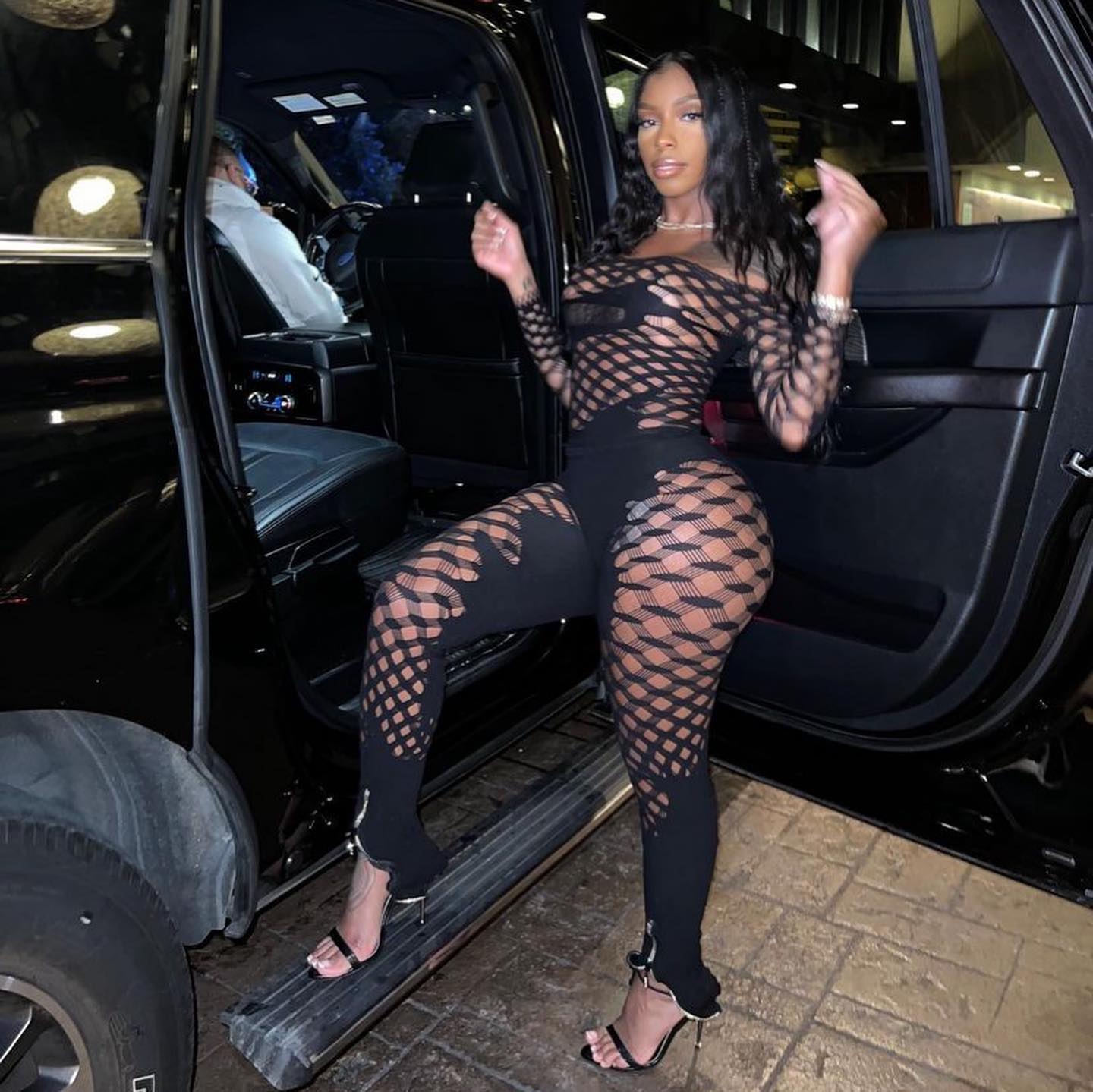 Ivy Long Rhinestone Jumpsuit Black - 6