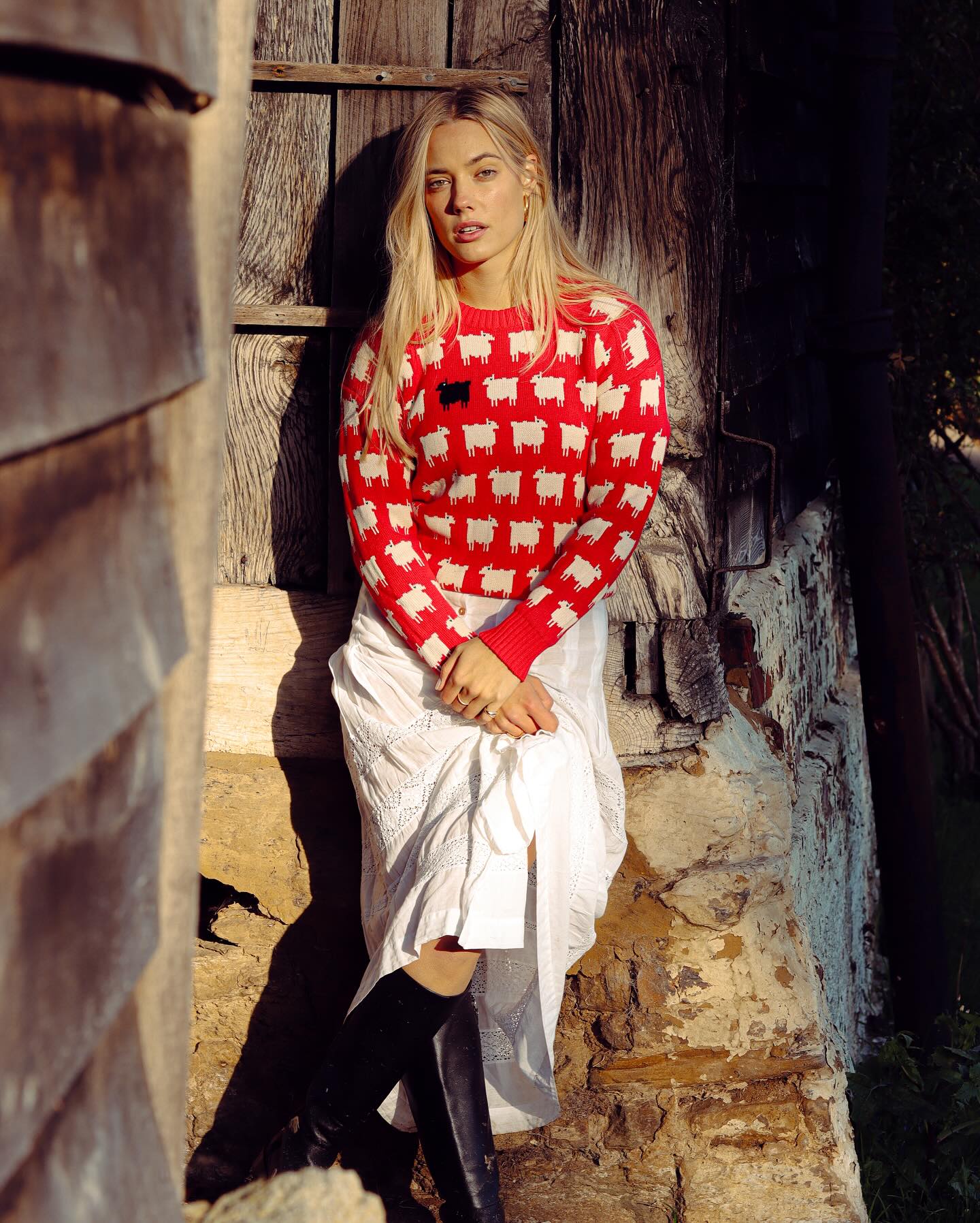 Warm & Wonderful Cotton Linen Cropped Sheep Cardigan Red - 10