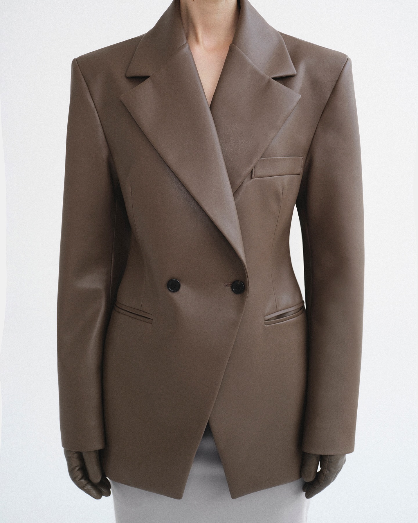 Nangy Faux-Leather Cinched Blazer, Grey - 9