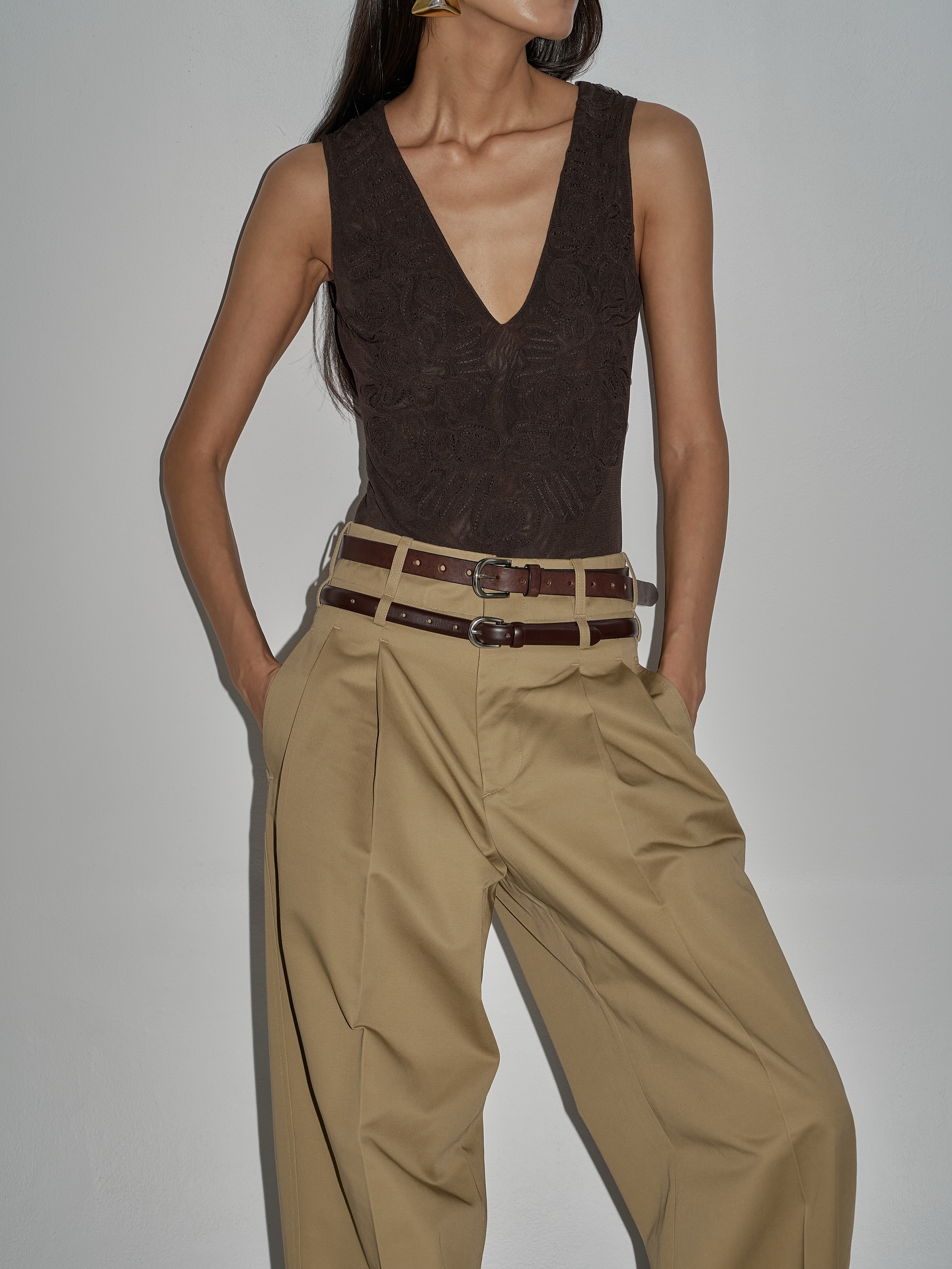 Button Cuff Trousers, Beige - 9