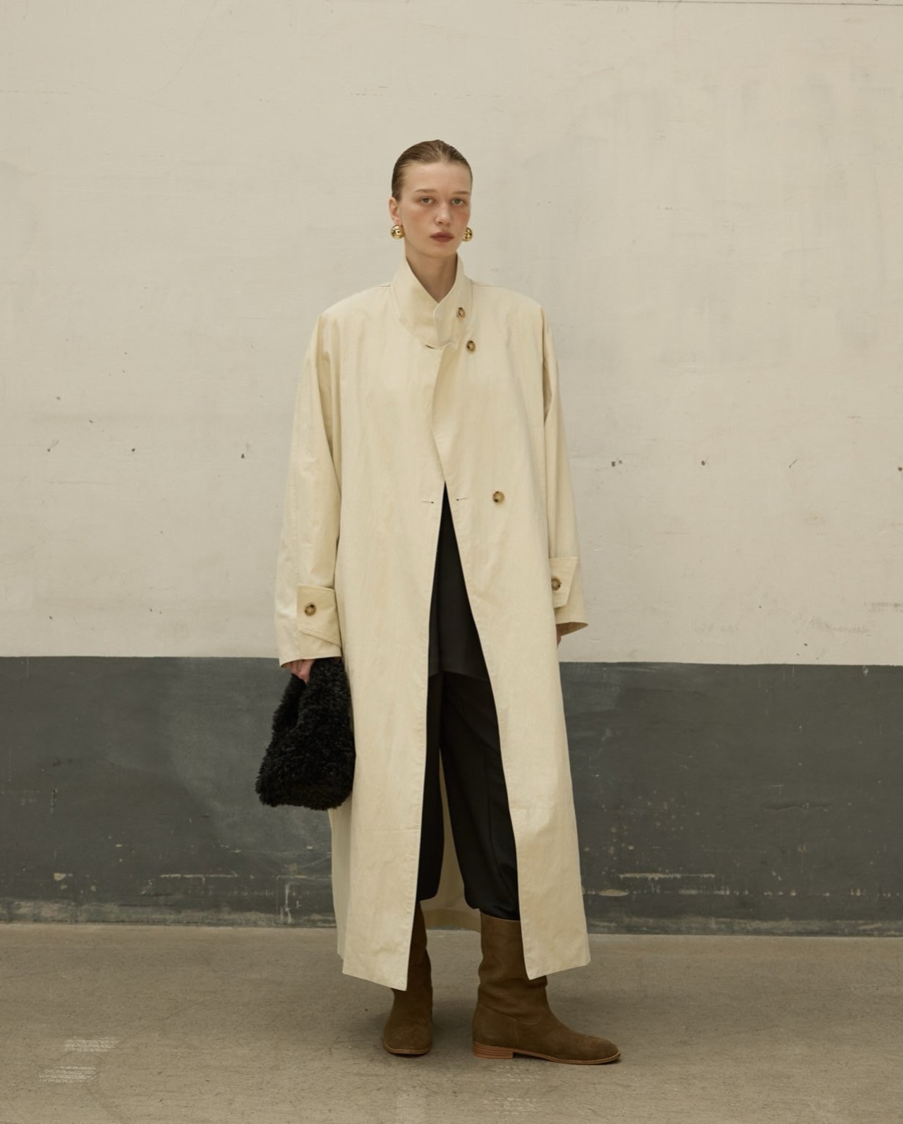 Liko Stand Collar Trench Coat, Beige - 7