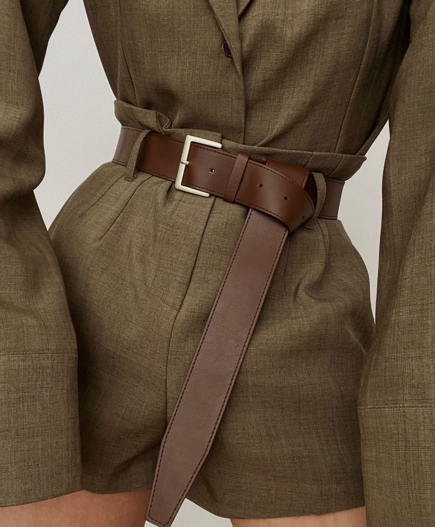 Sarno Leather Belt - Olive/Silver - 11