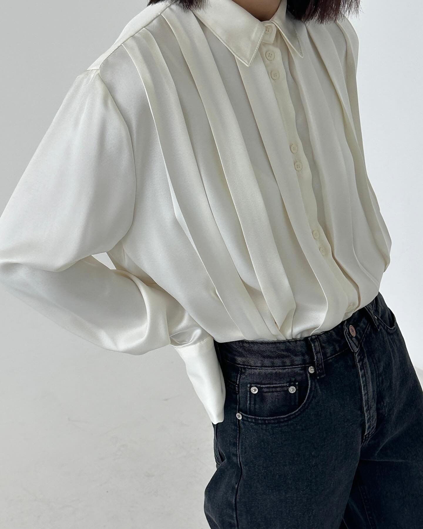 Hanna Silky Oversized Blouse - White - 8
