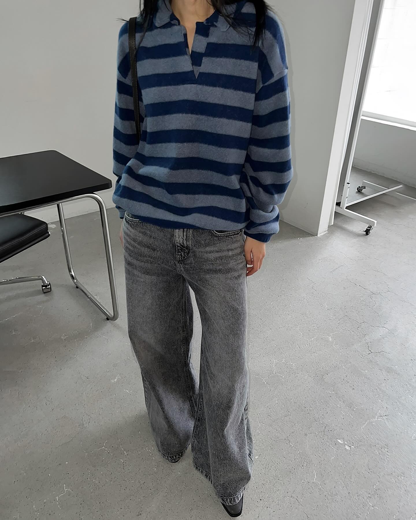 Sorlia Mohair Polo Sweater - Grey Multi Stripe - 6