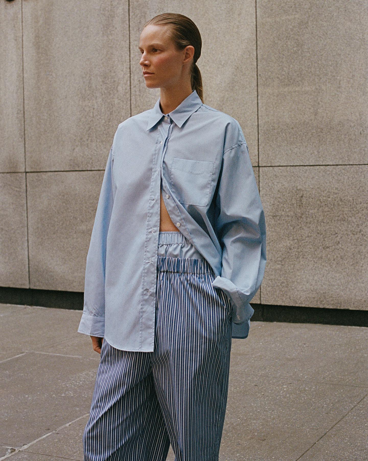 Tekla Poplin Pyjama Shirt - Cornflower Blue - 9