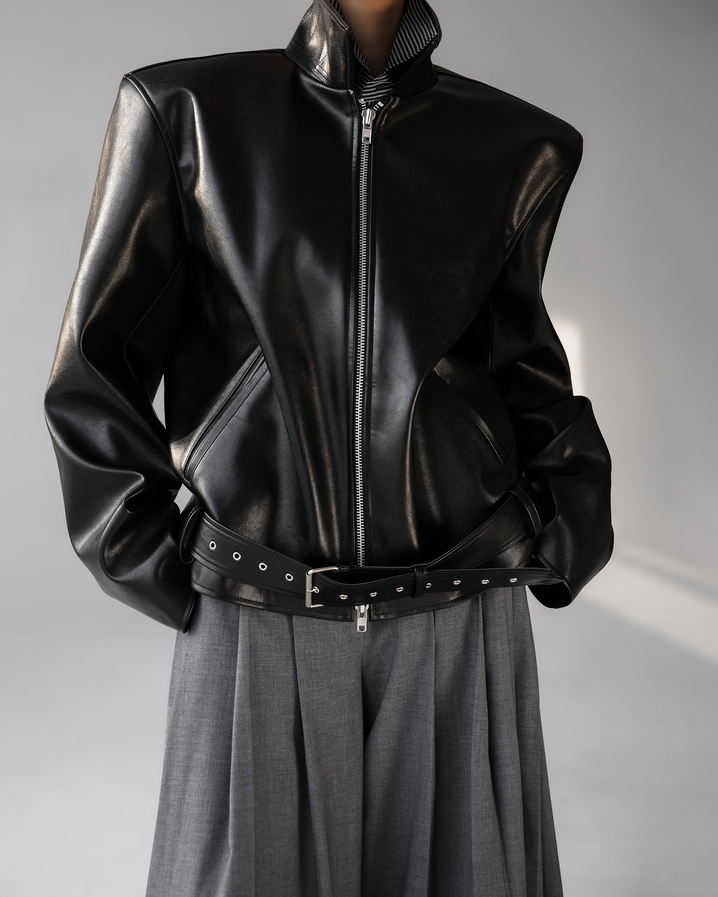 Hirson Faux Leather Scarf Jacket - Black - 11