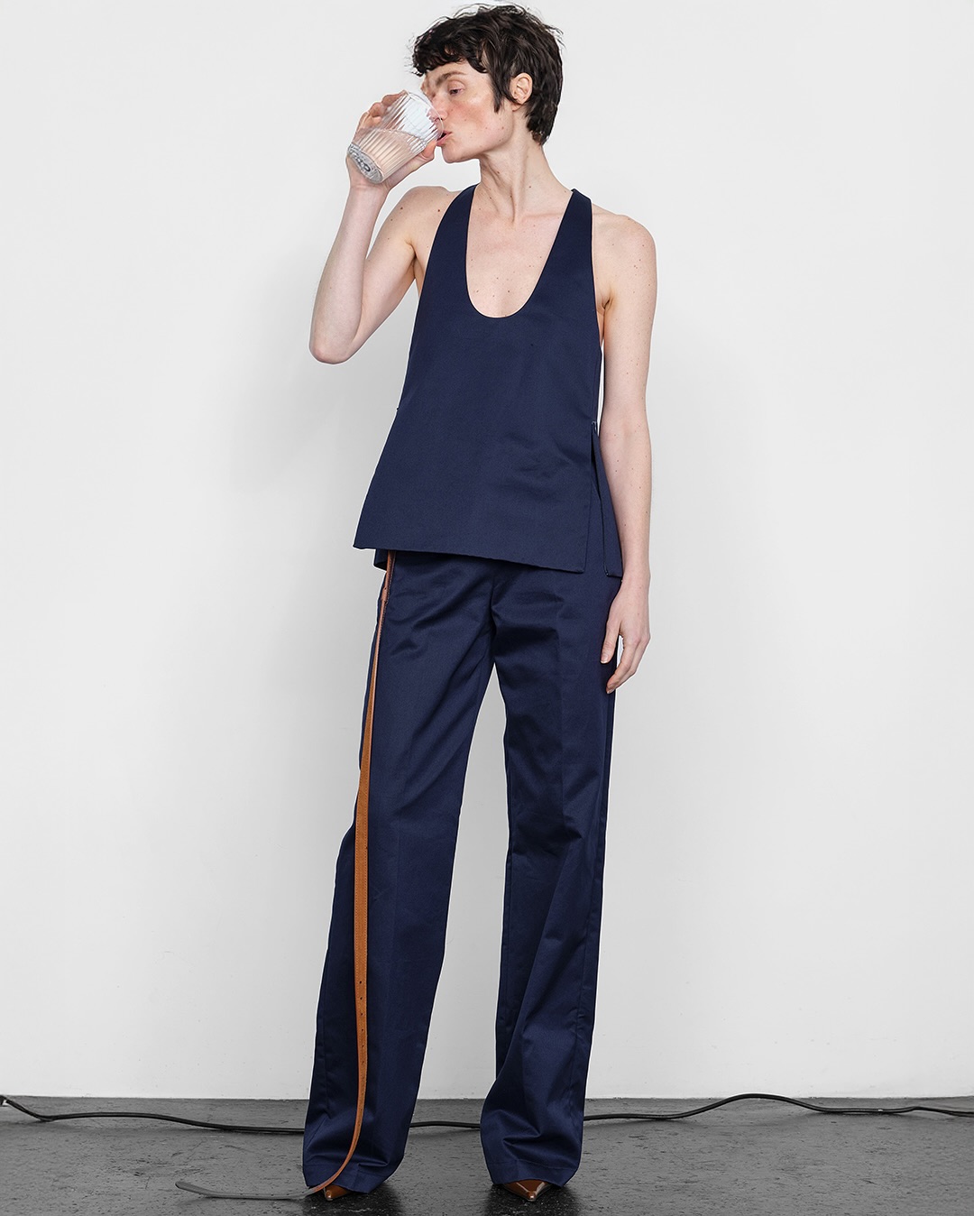 Darkpark Phebe Light Cotton Popeline Wide-Leg Pants - Blue Navy - 6