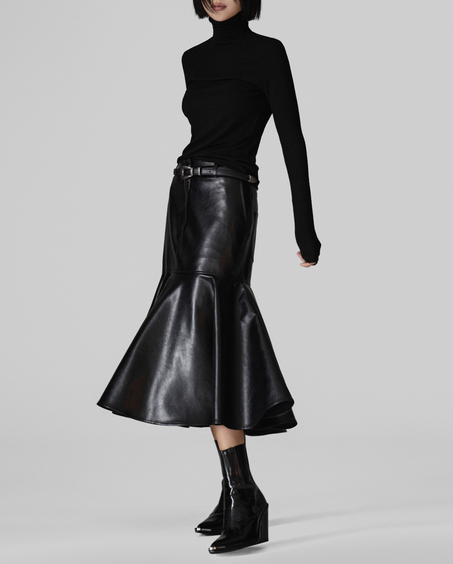Savil Leather Midi Skirt - Dark Brown - 10