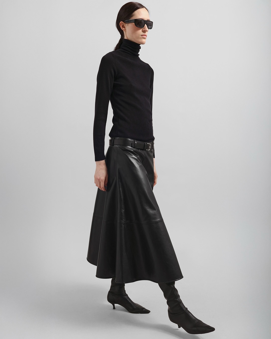 Savil Leather Midi Skirt - Dark Brown - 6