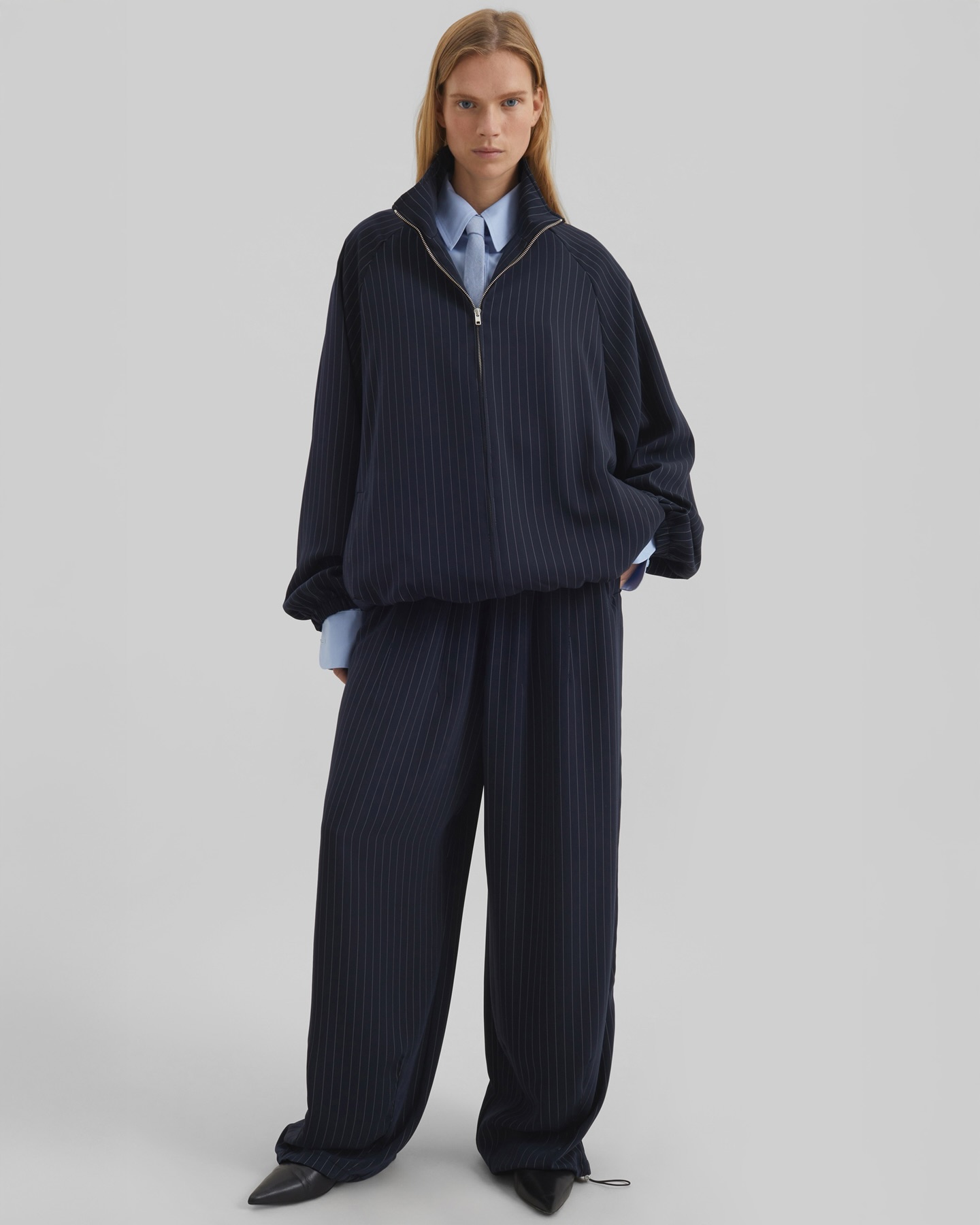 Darkpark Phebe Light Cotton Popeline Wide-Leg Pants - Blue Navy - 8